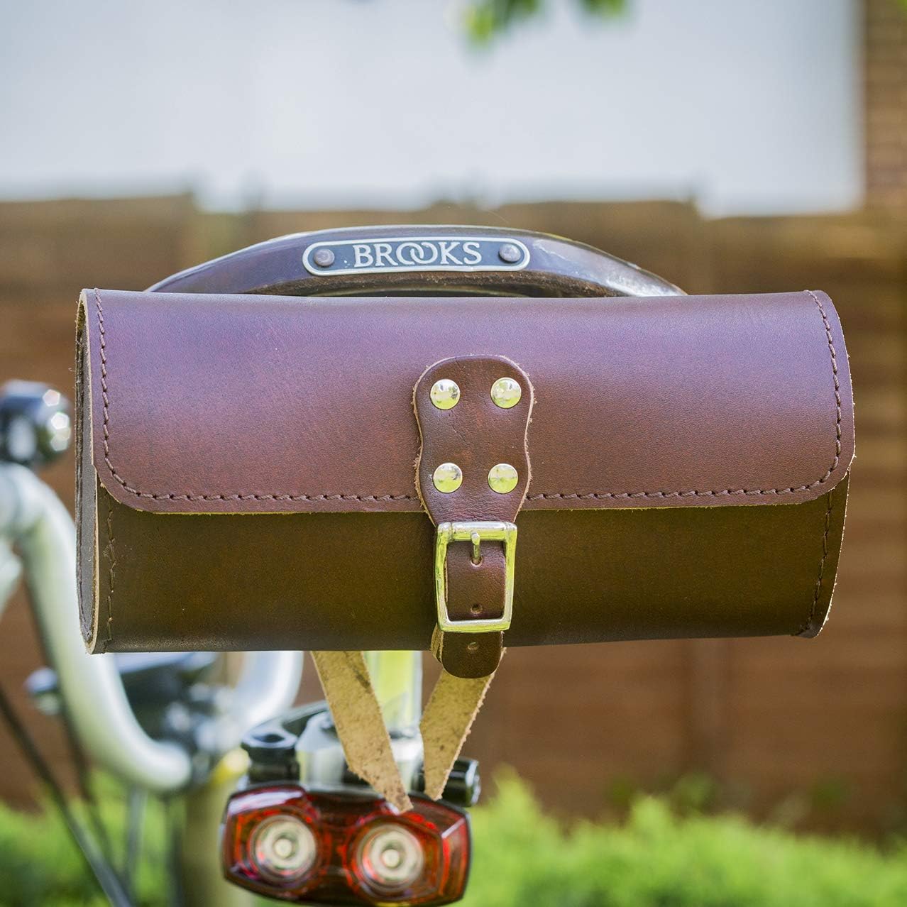 Classic Genuine Leather Saddle Bag Handlebar Frame Bag in Cherry Brown UK Made Tracked Shipping BROO-Cher