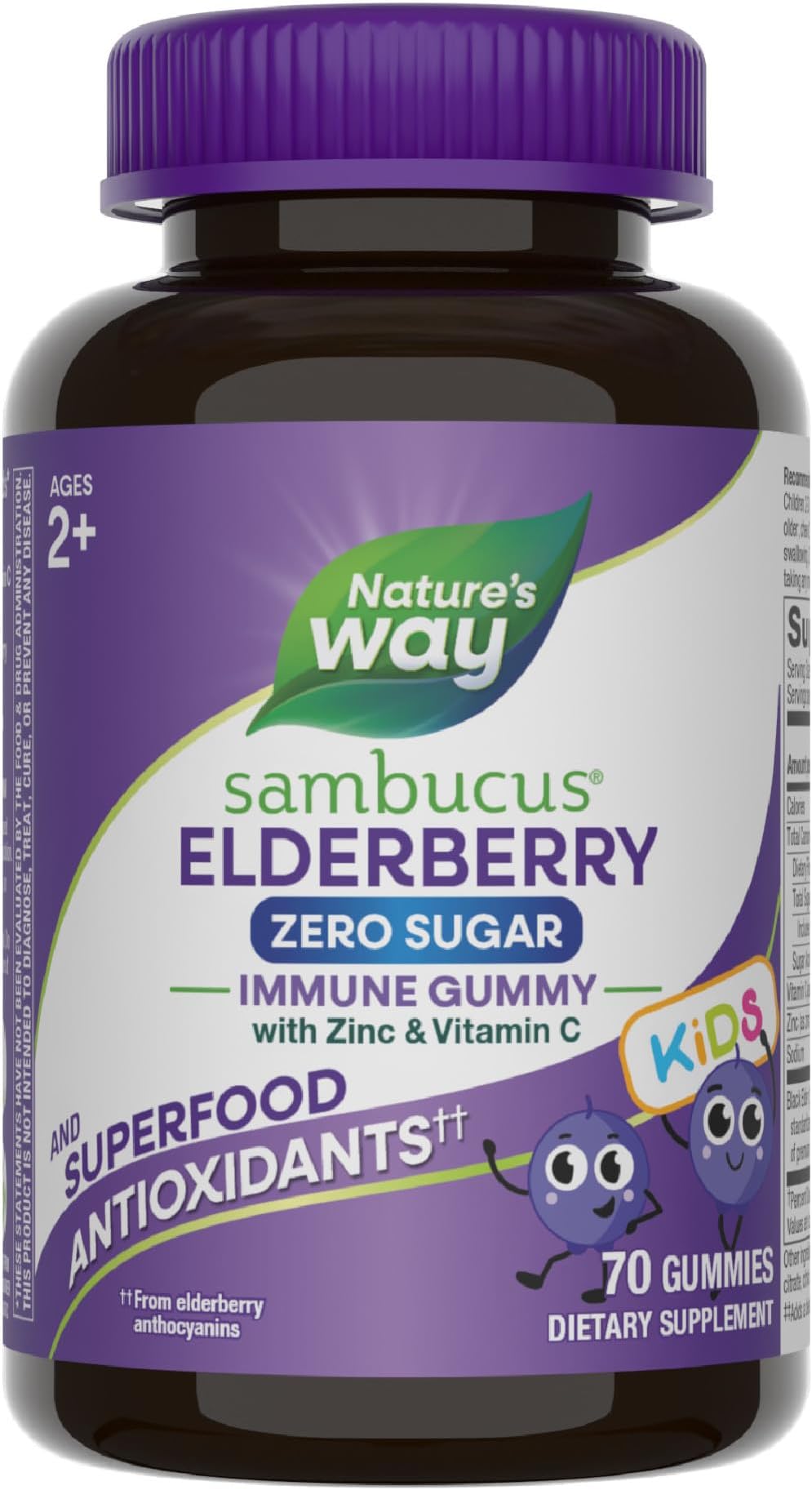 Sambucus Zero Sugar Elderberry Immune Gummies for Kids, Immune Support*, with Vitamin C, Zinc, Black Elderberry Extract, 70 Count (Packaging May Vary)