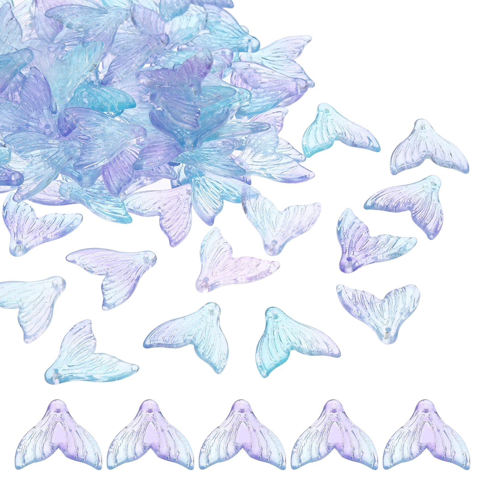 PATIKIL Fish Tail Crystal Glass Beads, 100 Pack Fish Bead Handcrafted Glass Spacer Bead for Jewelry Making Bracelet Earring Blue