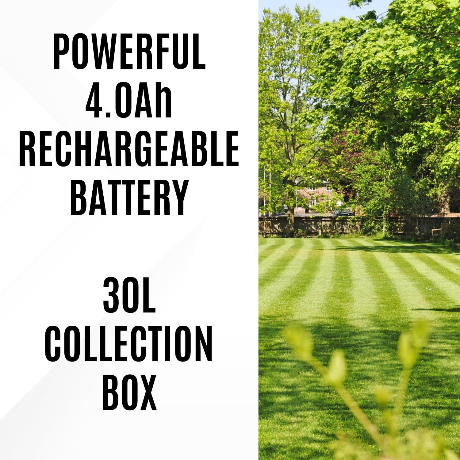 Tosaerba senza fili con batteria da 4,0 Ah e caricabatterie, larghezza di taglio 330 mm, 3 altezze di taglio da 25 mm a 65 mm, scatola di raccolta da 30 litri, leggero e compatto (tosaerba e batteria