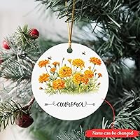 Vista 2 de Adorno de Navidad de flor de caléndula 2025, adorno de Navidad personalizado de caléndula para familiares y amigos, regalo personalizado