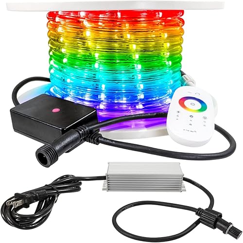 Brilliant Brand Lighting Luz de cuerda LED PLC que cambia de color RGB - 66 voltios - paquete de 65 pies
