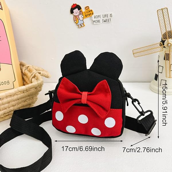 FOSDICK Borsetta Bambina con Fiocco con Orecchie da Topo, Borsa Tracolla Bambina Regolabile, Carino Borsetta Ragazza, Borse Ragazza con 5 Fermagli per Capelli, Regalo bambina 3-10 Anni, 15x15x5cm - 5