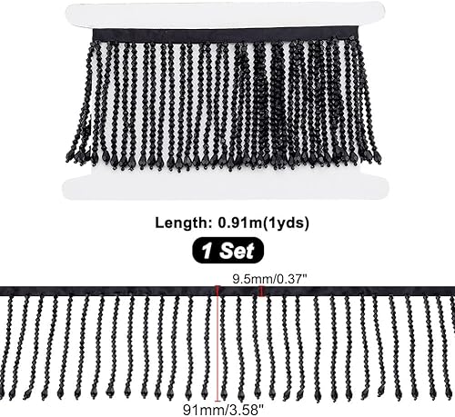 Miniatura 2 de AHANDMAKER Borde de flecos de cuentas de vidrio de 1 yarda, 3.58 pulgadas de ancho, cinta de borlas de diamantes de imitación para cortina,