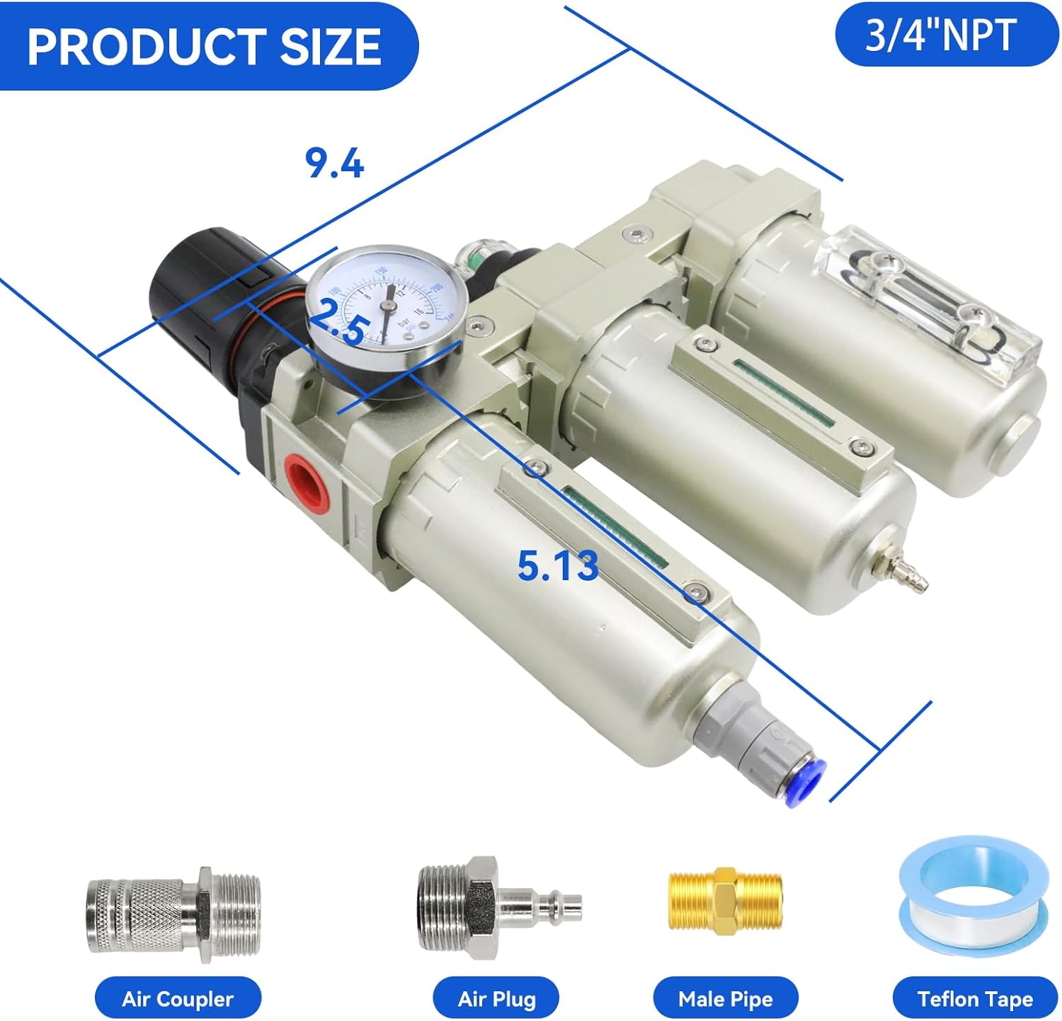 3/4" NPT Industrial Grade 3 Stage Air Drying System, Air Compressor Water Separator System Filter Oil Water Separator Dryer for Plasma Cutter and Paint Spray,Auto Drain - Image 2
