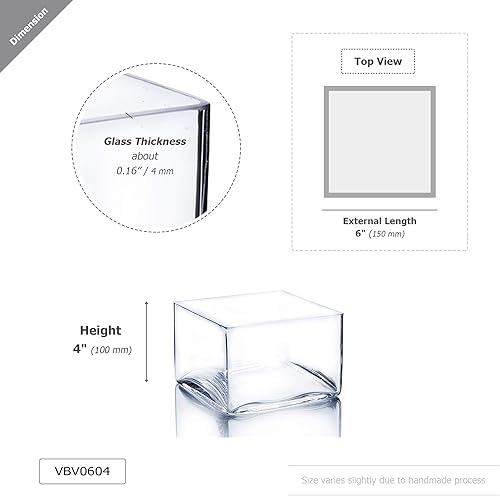 Miniatura 2 de WGV Square Block Glass Vase, Length 6", Height 4", Clear Planter Terrarium, Floral Container for Wedding Party Event, Home Office Decor, 1 Piece
