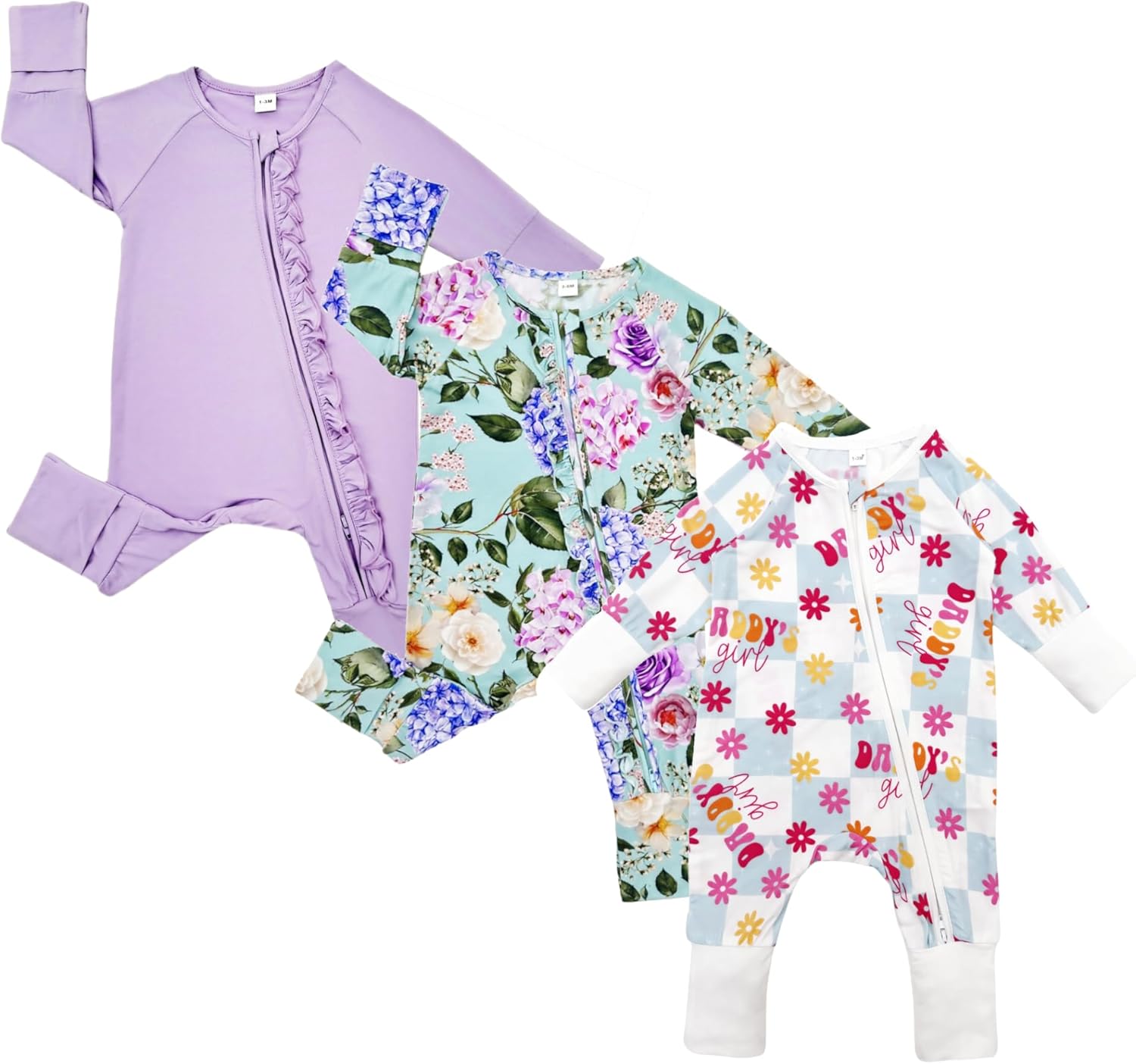 Bow Dream Bamboo Rayon Baby Boy Romper Footed Long Sleeve Footies Newborn Girl Clothes Footless with Zipper and Mitten Cuffs