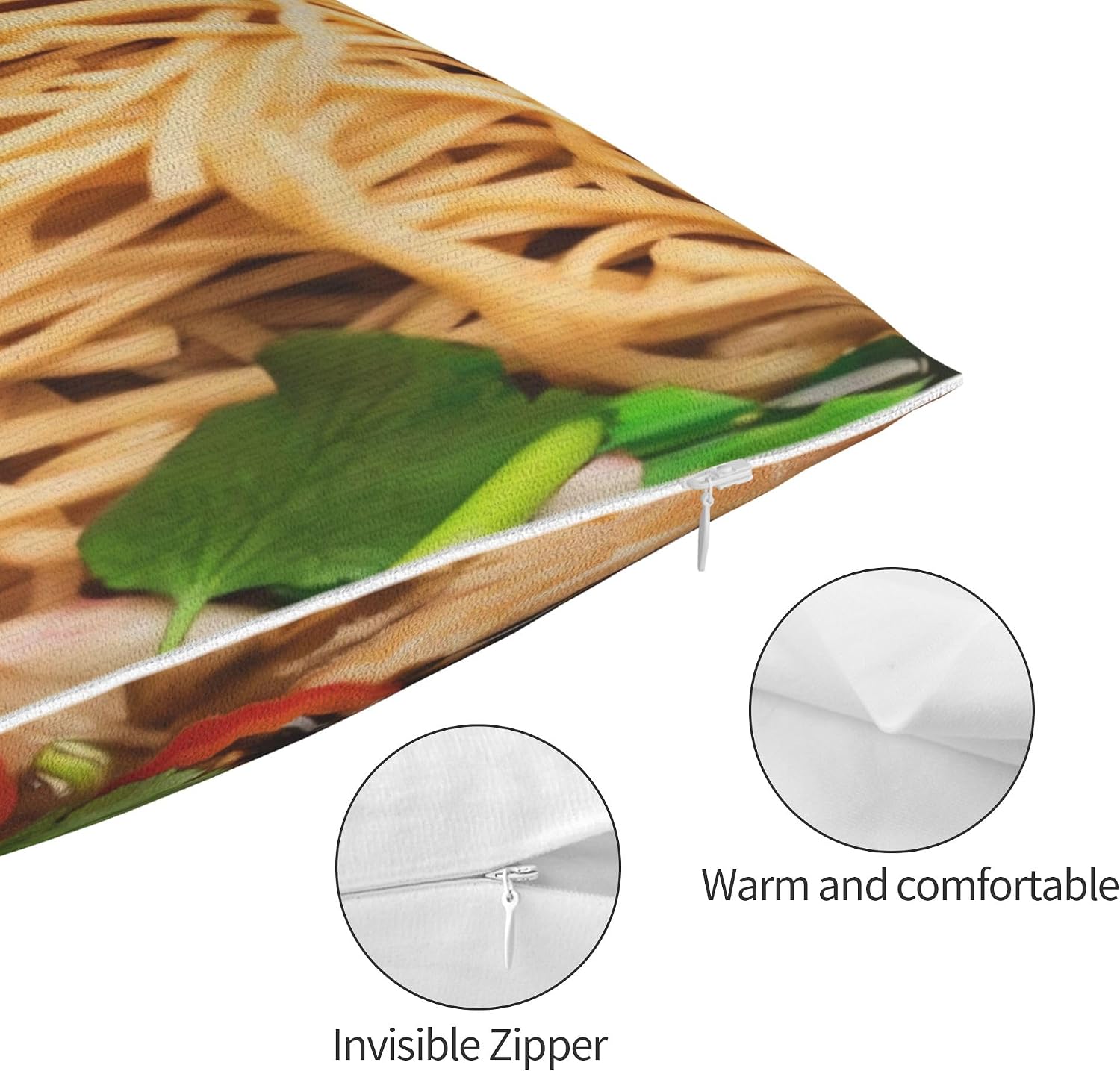 Instant Ramen Noodle Soup Chicken Flavor Throw Pillow Covers Velvet Cozy Soft Funny Food Throw Pillow Case Home Decor Pillowcase Cushion Case for Couch Sofa Bed 20X12 Inches image 5