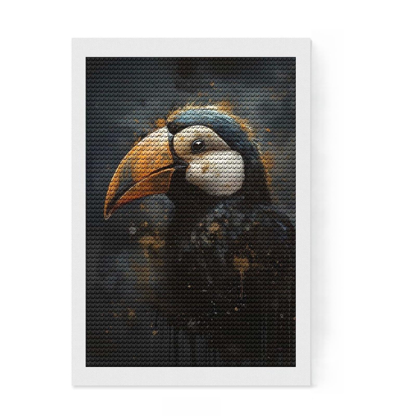 Junmoney Puffin Lovely Diamond Painting Canvas Set 8"x12", Calming Craft to Unwind, with Tool Kit, Office Decor, Christmas Gift