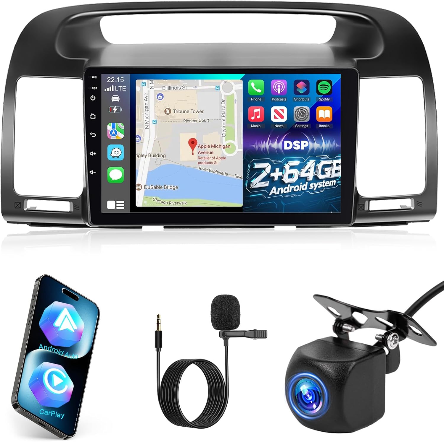 Android Car Stereo for Toyota Camry 2000 2001 2002 2003 2004 2005 2006, [2+64G] 9 Inch Touchscreen Camry Radio with Wireless Carplay and Andriod Auto - EQ, Mirror Link, WiFi +AHD Backup Camera