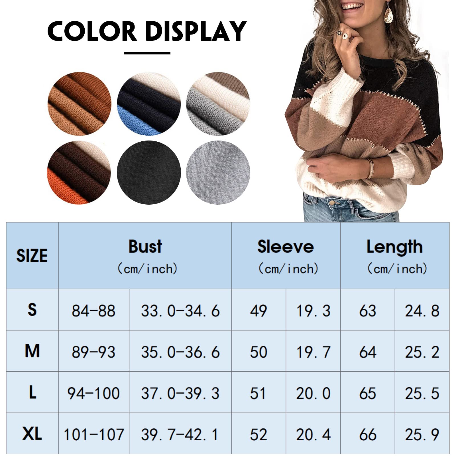 heekpek Maglione Donna Invernale Color Block Maglione di Punto per Donna Knitted Sweater Oversize Casual Pullover Top Lavorato a Maglia per Autunno Invernali Primavera