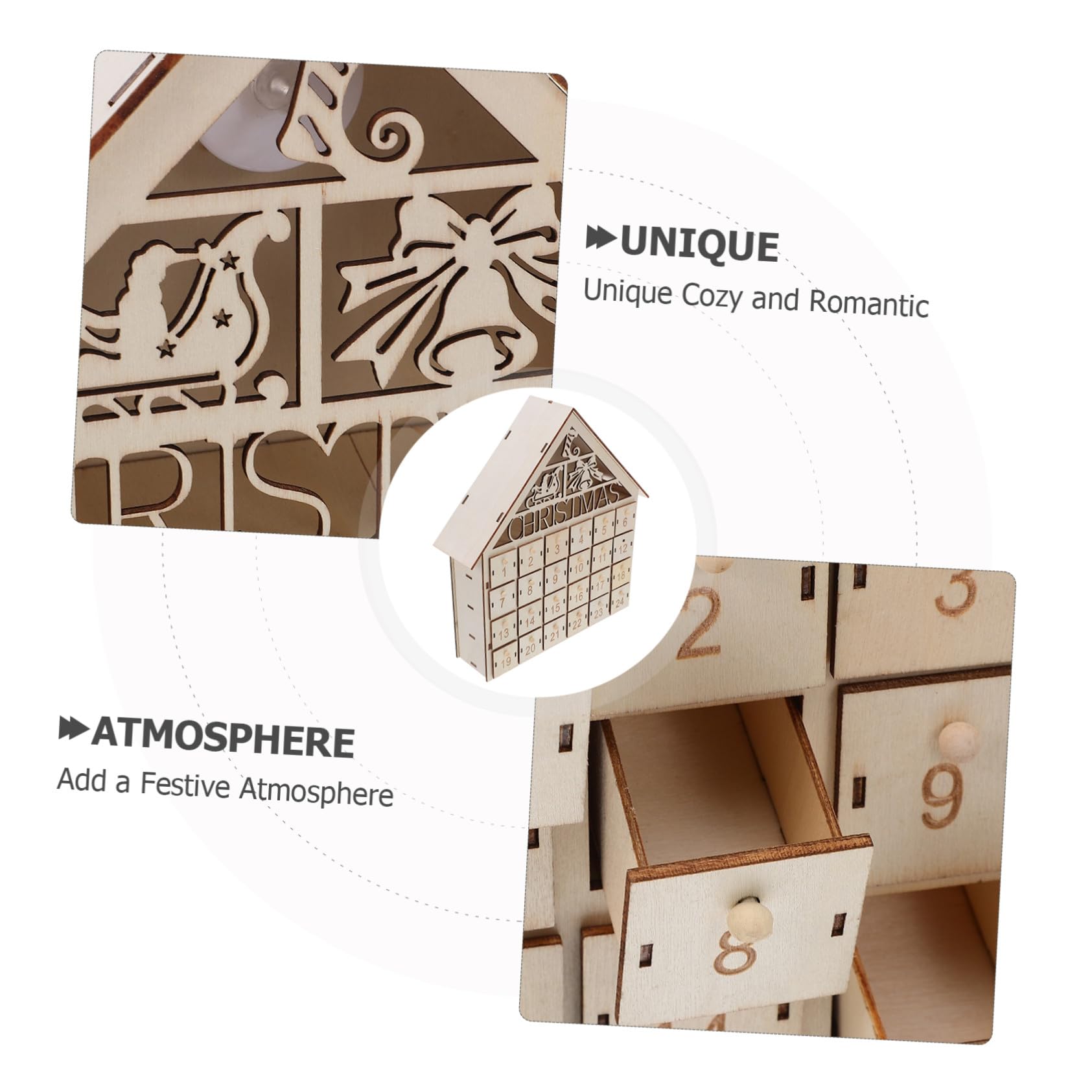 Lurrose Calendario Avvento Natale in Legno Casa Natalizia LED Giorni Calendario Avvento Compilabile Decorazione da Tavolo per Feste Invernali