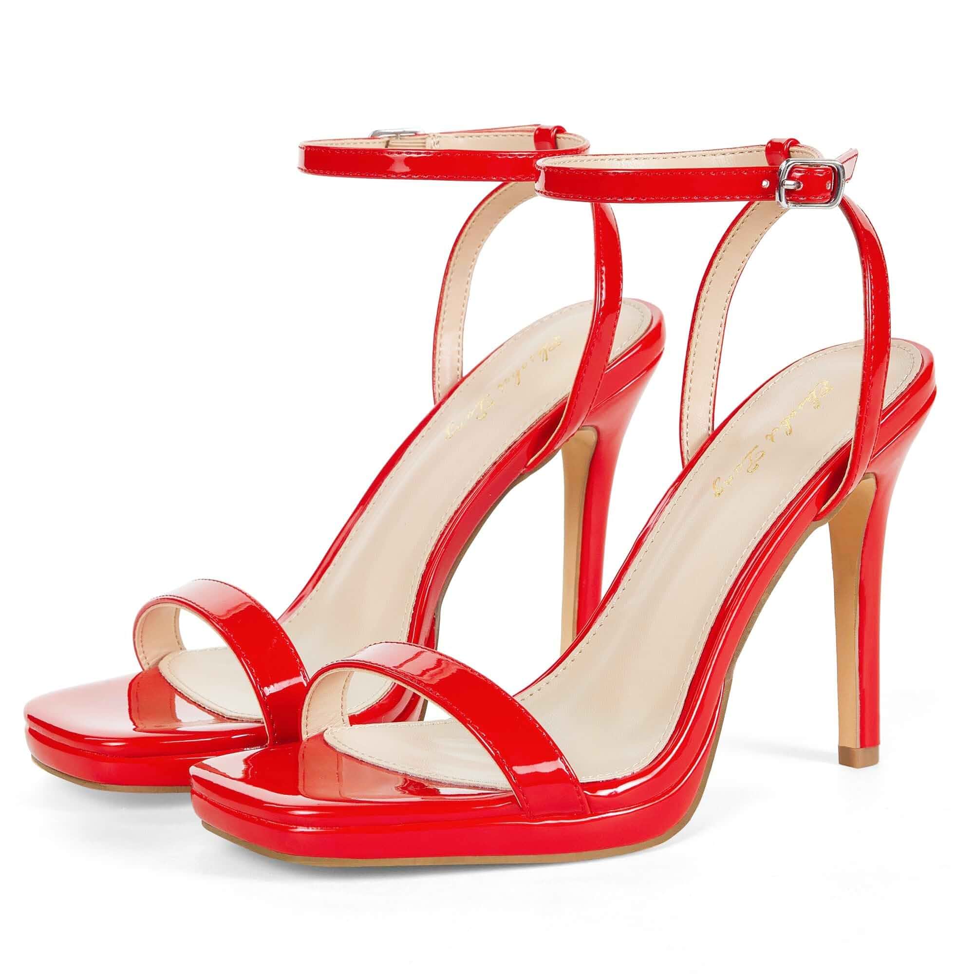 Elisabet Tang Women’s Stilettos Heeled Sandals Open Square Toe Heels 4.3 Inch Open Toe Strappy Sexy High Heels Ankle Strap Buckle Heels for Party Wedding Dress Daily Wear Shoes