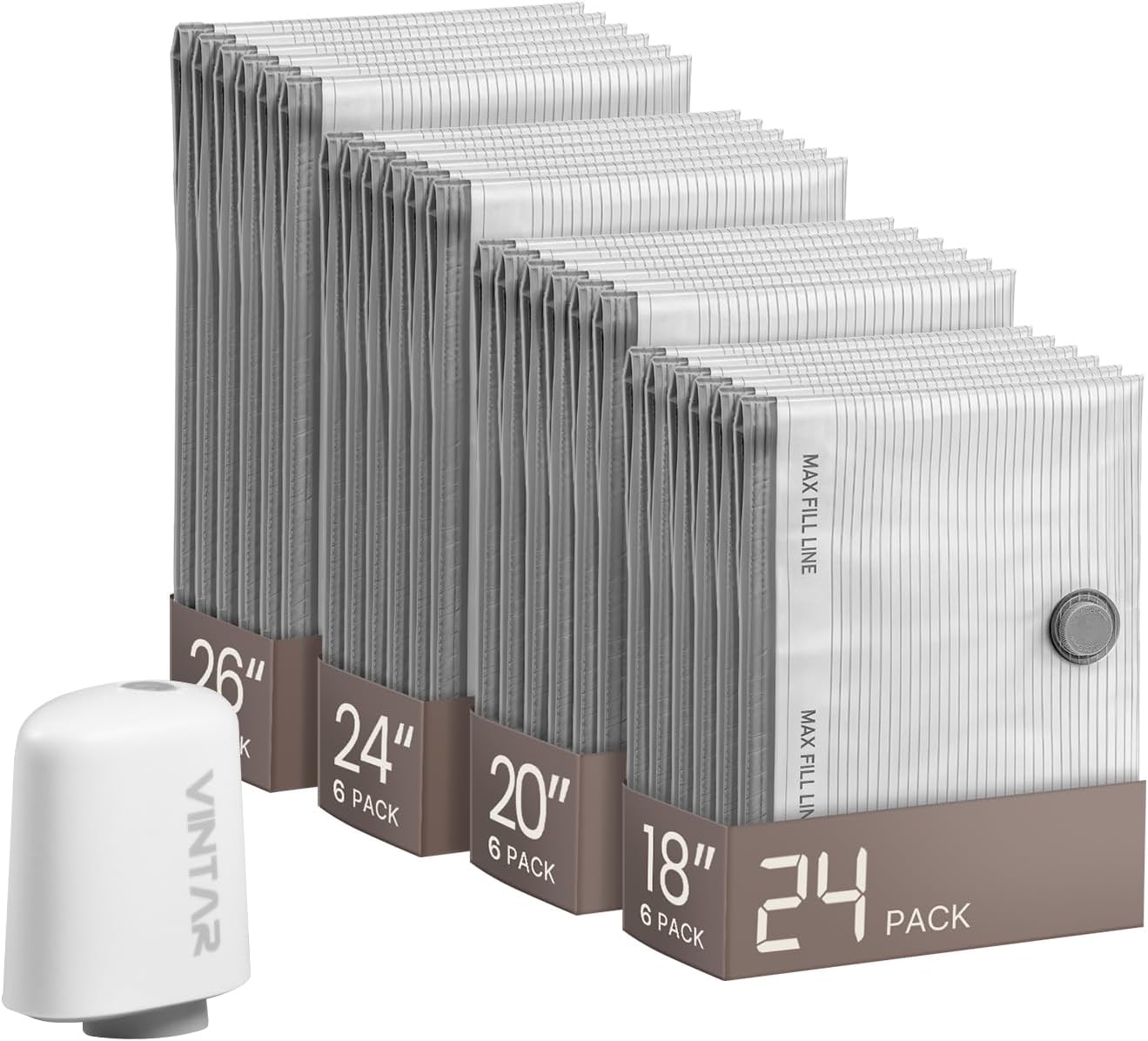 Vacuum Seal Bags for Clothing Travel with Rechargeable Cordless Pump, VINTAR 24 Pack Space Saver Vacuum Storage Bags, Travel Vacuum Compression Bags Set for Luggage Clothes Bedding Blanket