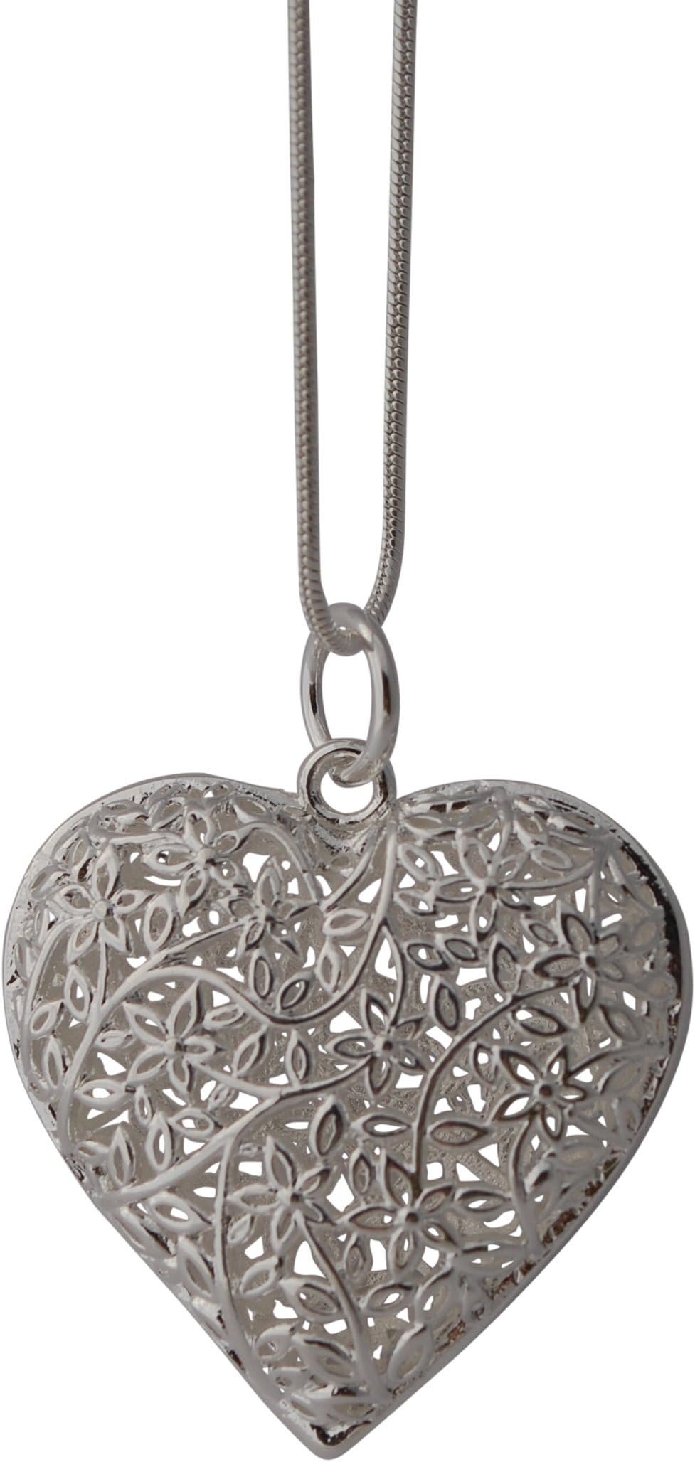 Sterling Silver Filigree Puffy Heart 3D Necklace Women Jewelry Bridesmaid Gift