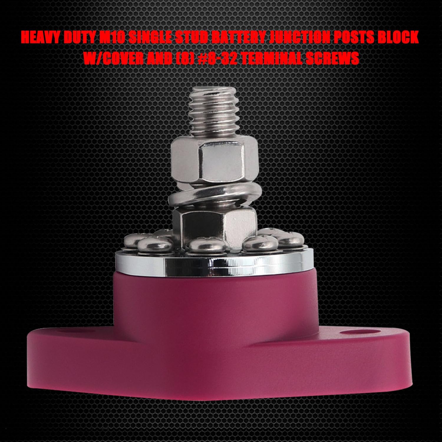 Ampper M10 (3/8") Power Distribution Block Bus Bar 12V with 8 x M4 (#8) Screws, HD 300A Single Stud Battery Junction Post Terminal Distribution Block W/Cover (Red)