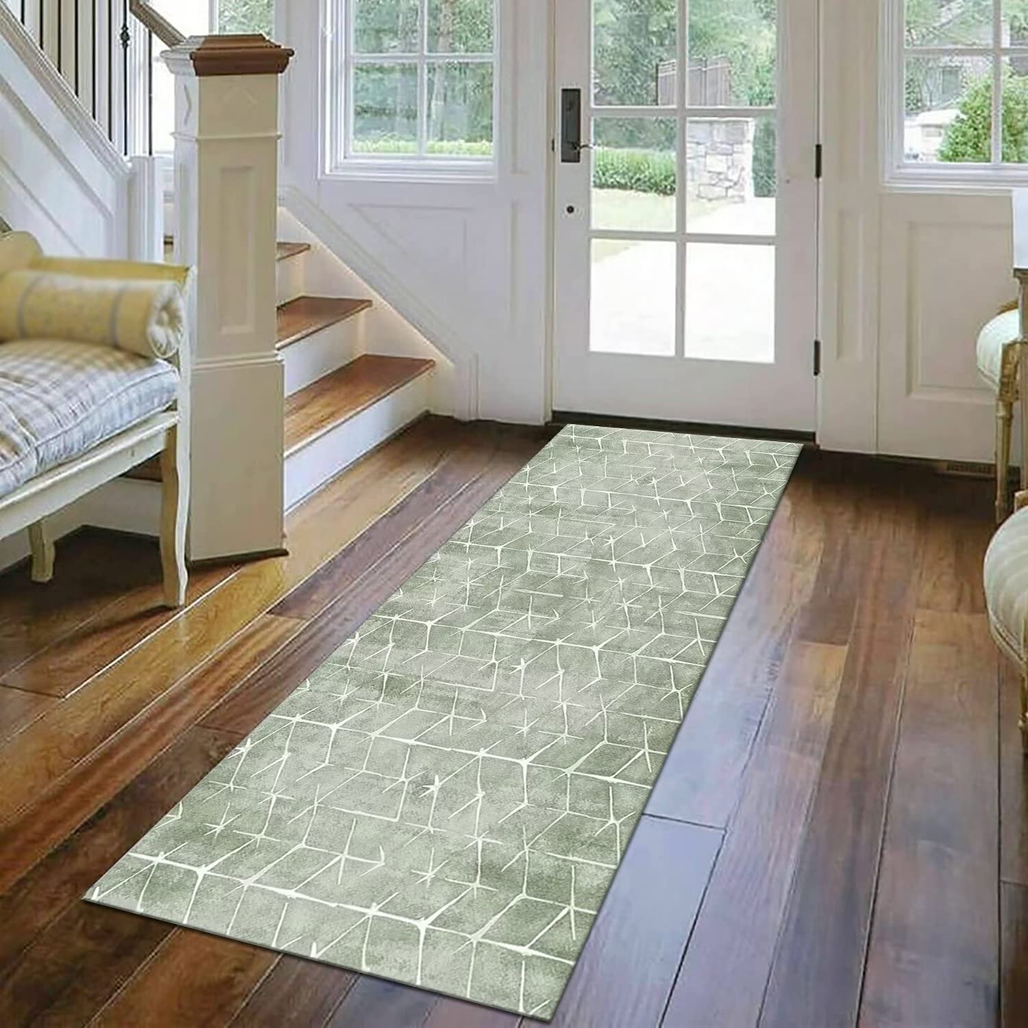 Tappeto Passatoia Cucina Antiscivolo Lavabile Astratto Tappeti Runner 110X300CM Verde Nero Poliestere Lungo Tappeto Corridoio ingresso interno Soggiorno Antimacchia Tappetino Multiuso Tappeti Bagno