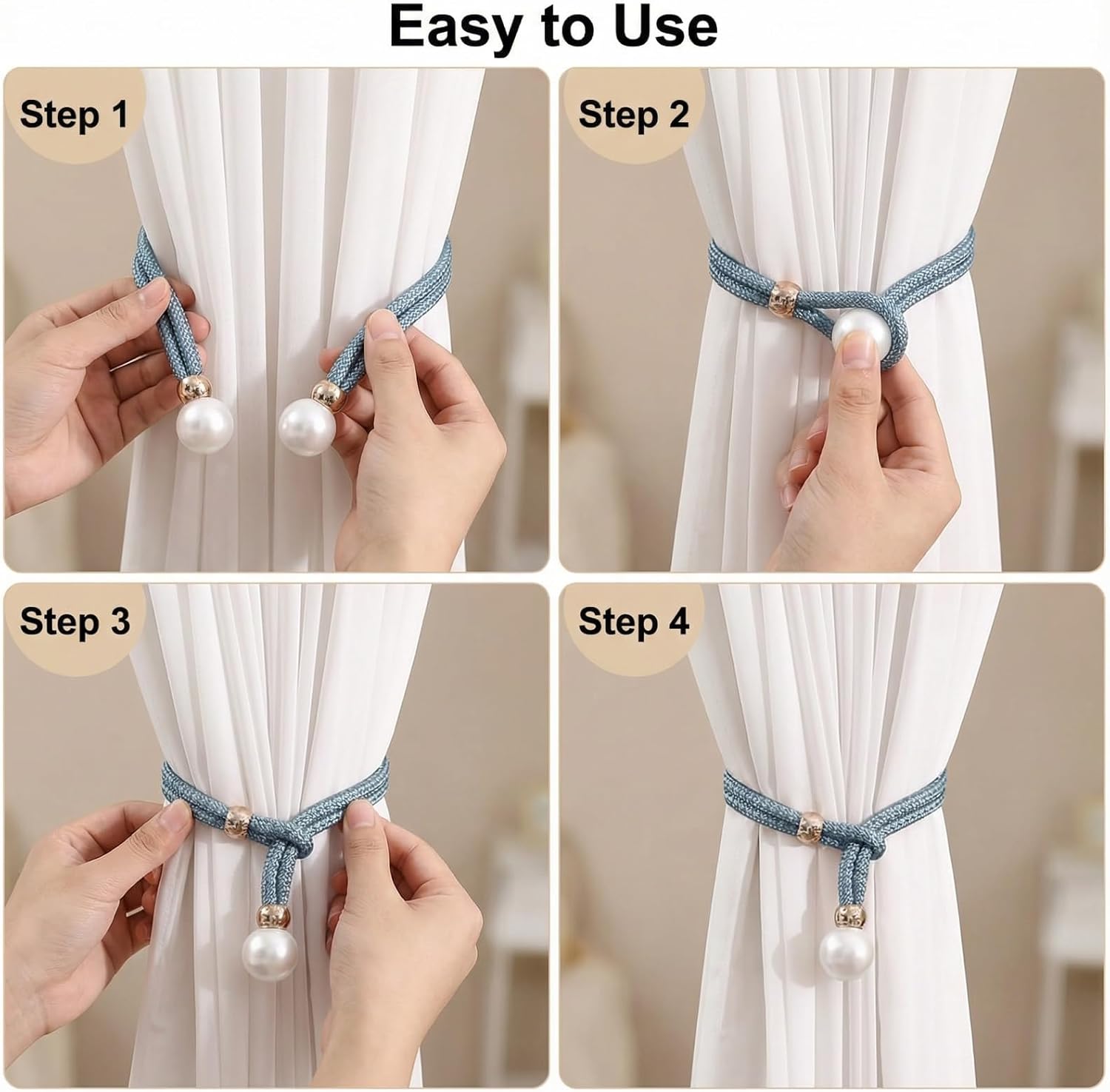 2 Pack Curtain Tiebacks Handmade Decorative Curtain Holdbacks Rope Outdoor Farmhouse Tie Backs for Curtains Curtain Holders for Drapes Home Office Hotel Decor (Blue)