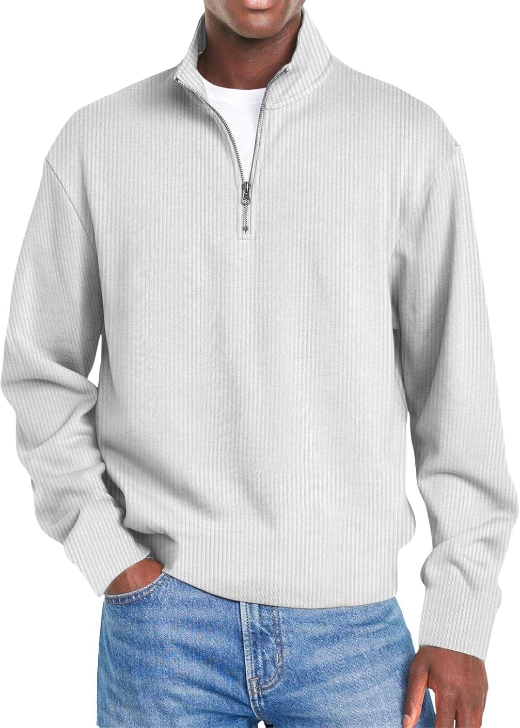 YABTF 1/4 Zip Pullover Mens Sweatshirt Textured Mock Neck Fall Sweatshirts 2025 Fashion Solid Golf Tops Long Sleeve Comfy