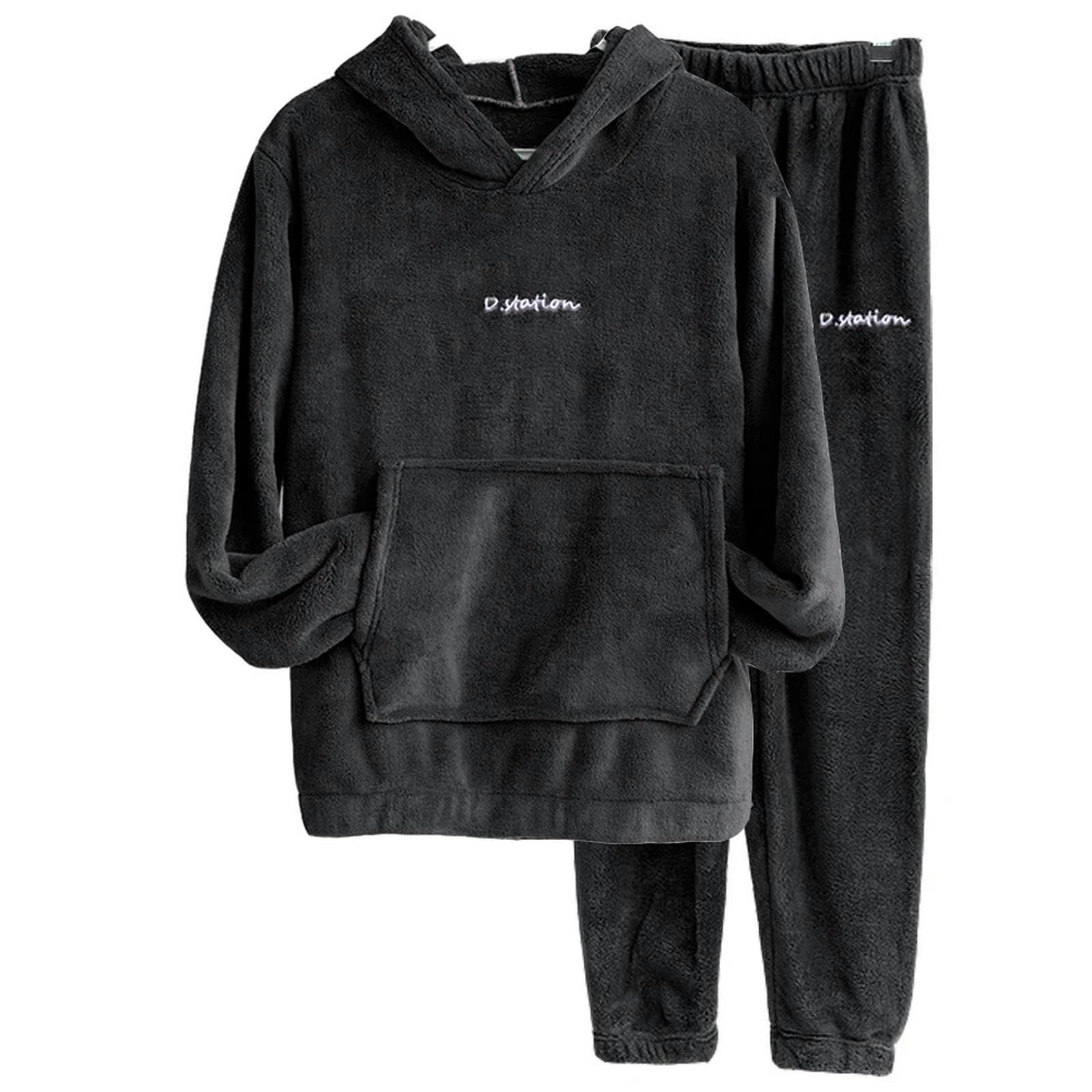 Pigiama Donna Set di Pigiama in Pila di Corallo per Donne Inverno Caldo Due Pezzi Sleep Abbigliamento A Colori Solidi con Cappuccio