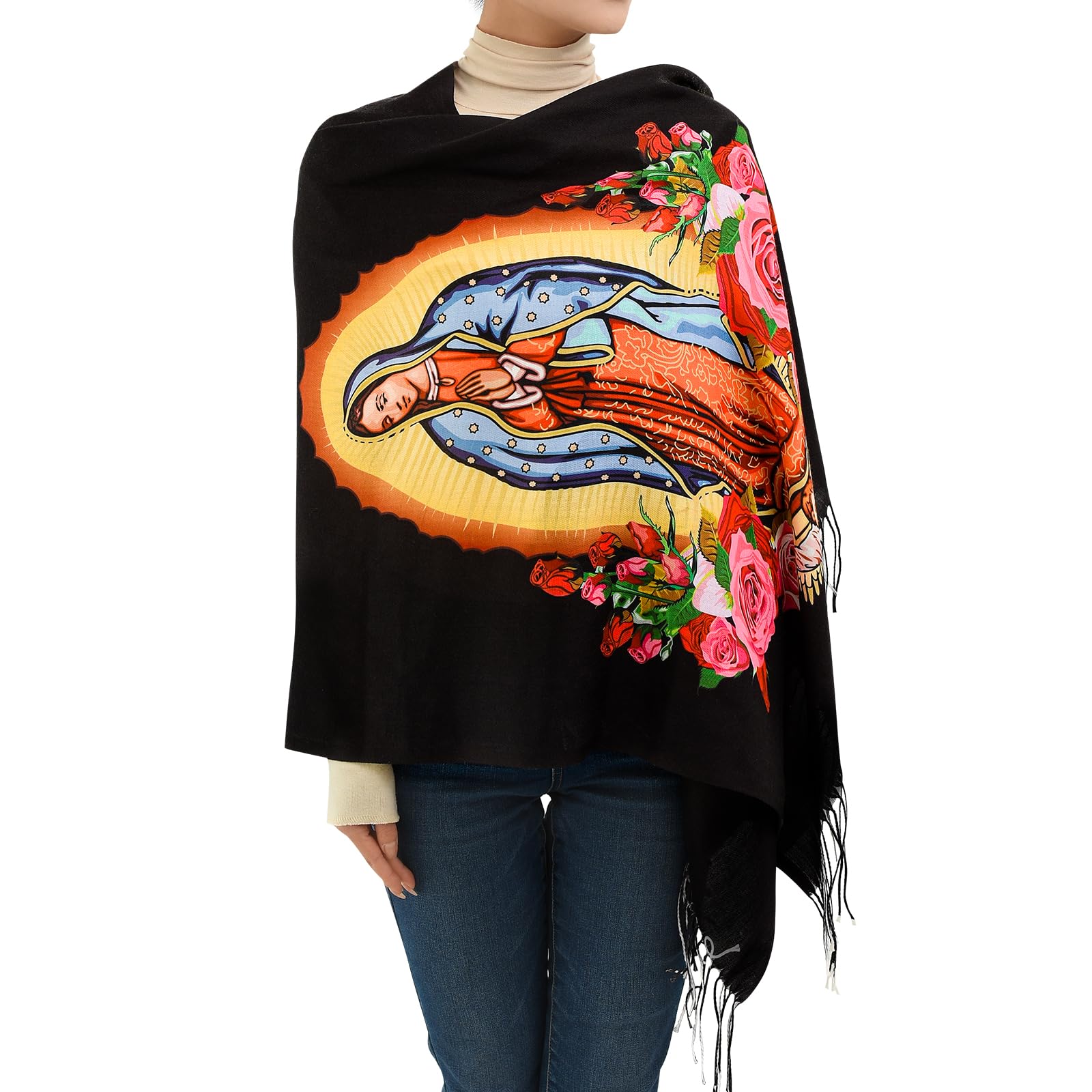 Blanket Scarf,Traditional Mexican Dress Prayer Shawl Catholic Gifts for Women,Virgin Mary Hoodie Poncho,Rebozos Vestidos Mexicana Regalos Para Mujer Mamá Abuelita Mi Esposa
