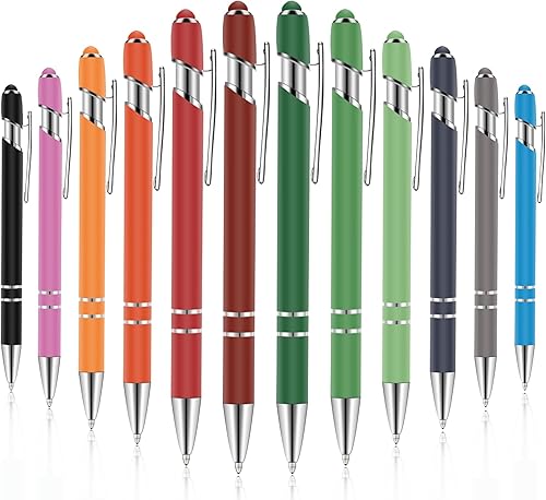 Bolígrafo de 12 piezas con punta capacitiva tinta negra de metal de 0039in para pantallas táctiles ideal para cumpleaños graduación oficina y hogar