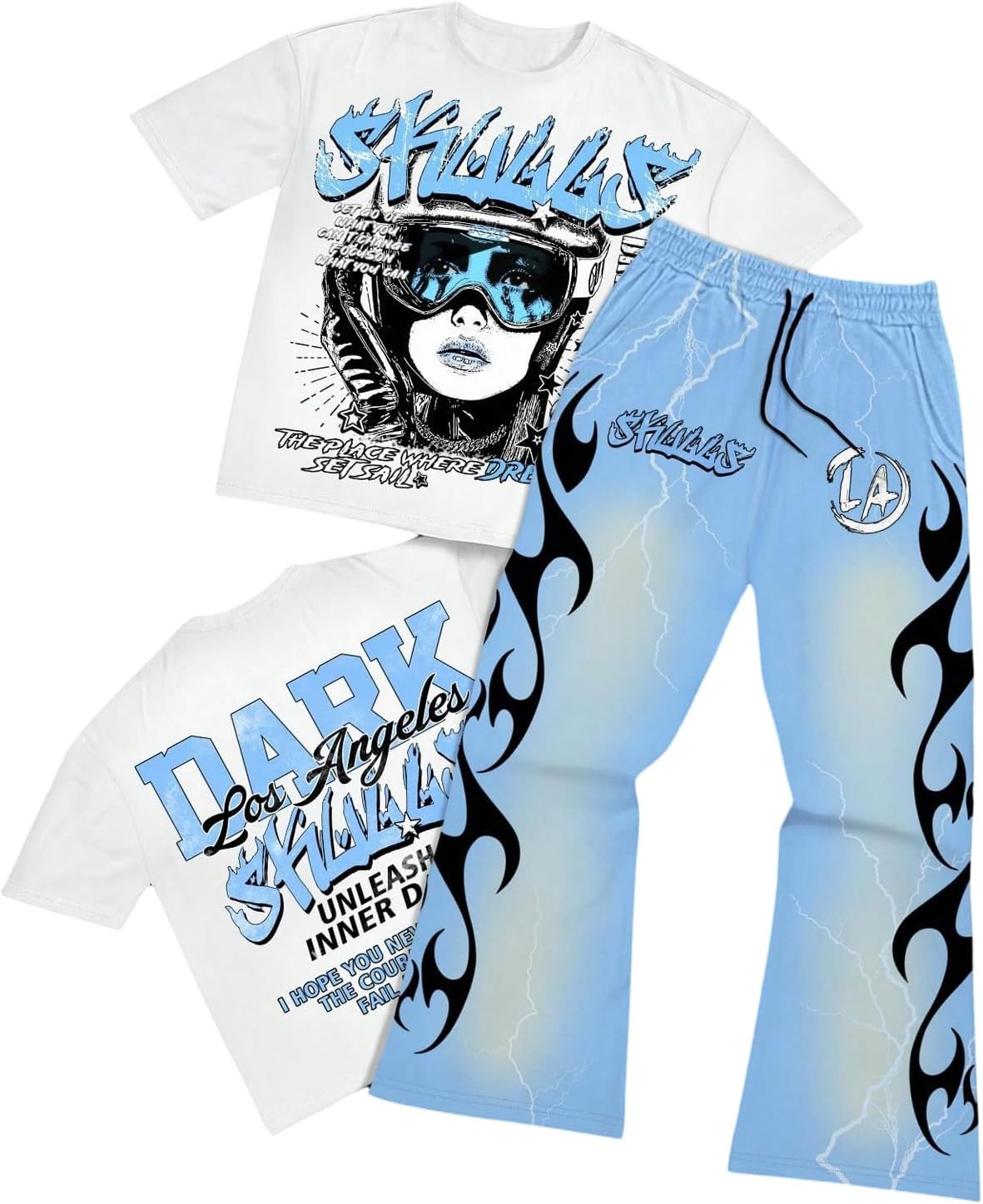 SHENHE Men's 2 Piece Outfits Short Sleeve Graphic Tee Shirt and Flare Sweatpants Set Streetwear