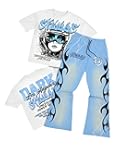 Men's 2 Piece Outfits Short Sleeve Graphic Tee Shirt and Flare Sweatpants Set Streetwear