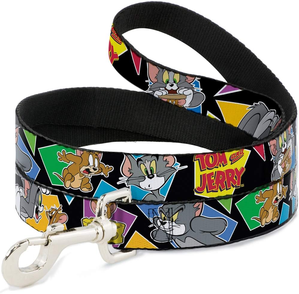 Buckle-Down Pet Leash - TOM & JERRY Poses Black/Multi Color - 4 Feet Long - 1.5" Wide