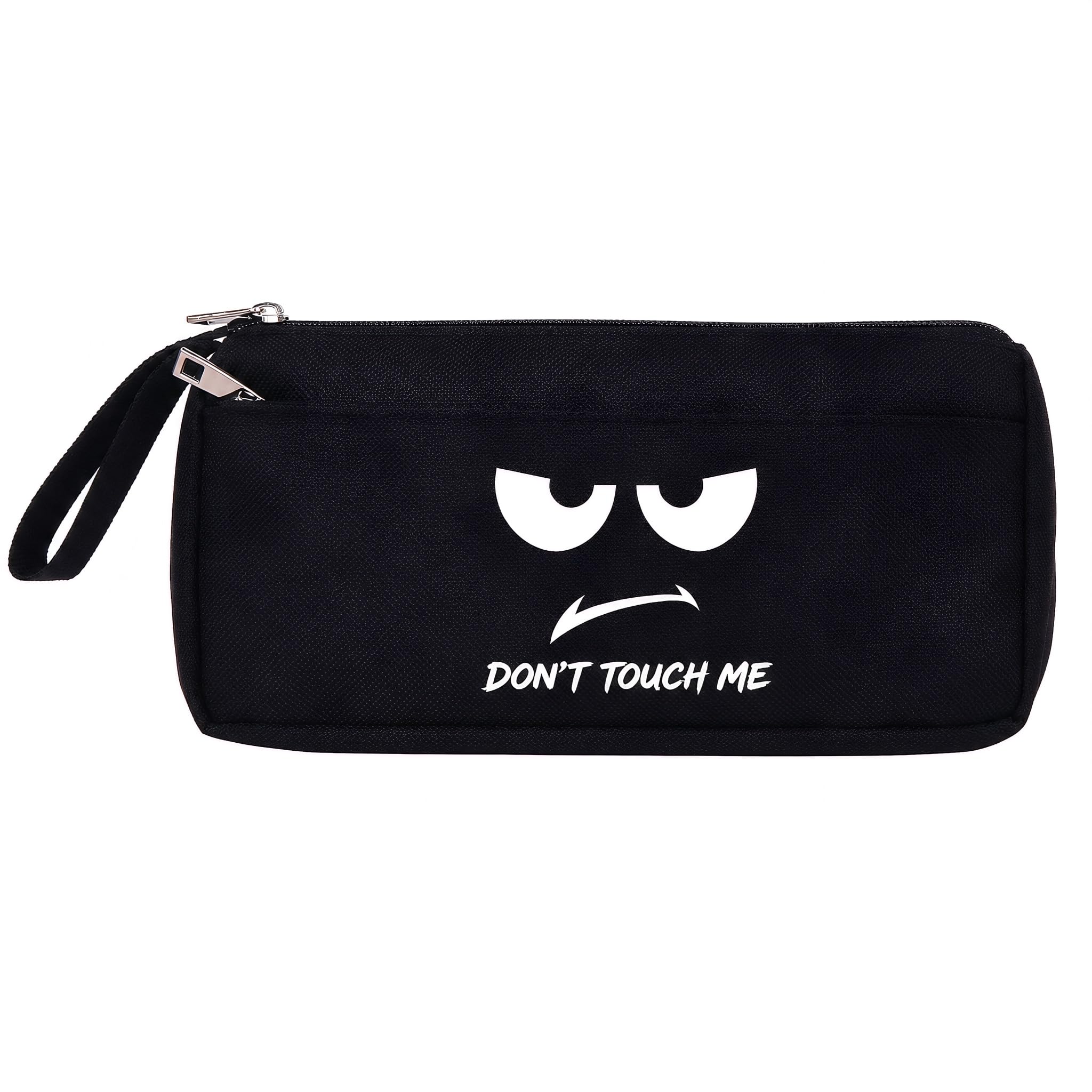 Suxyn Pencil Case for Boys, Funny Printed Black Large Capacity Zipper Stationery Bag, Durable Oxford Cloth Pencil Pouch for Kids Teenagers School Supplies, Don't Touch Me