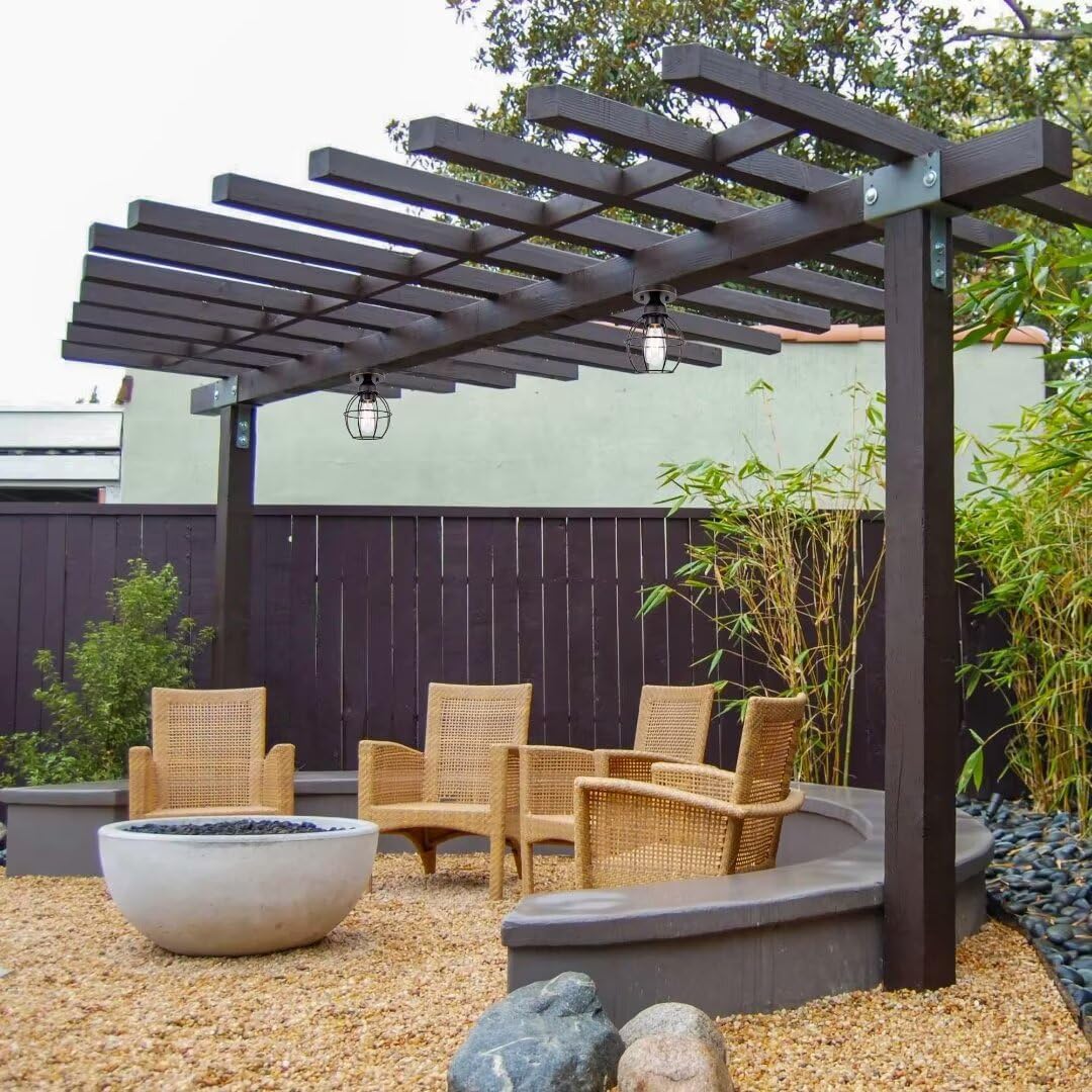 GRUENLICH Semi Flush Mount Ceiling Light Fixture for Outdoor and Indoor, E26 Medium Base 60W Max, Metal Housing and Metal Cage, Bulb not Included, 2-Pack, Oil Rubbed Bronze Finish