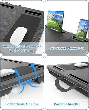HETTHI Home Office Lap Desks, X-Large Adujustable Laptop Bed Desk and Portable Laptop Lap Desk for Writing Working Reading Eating