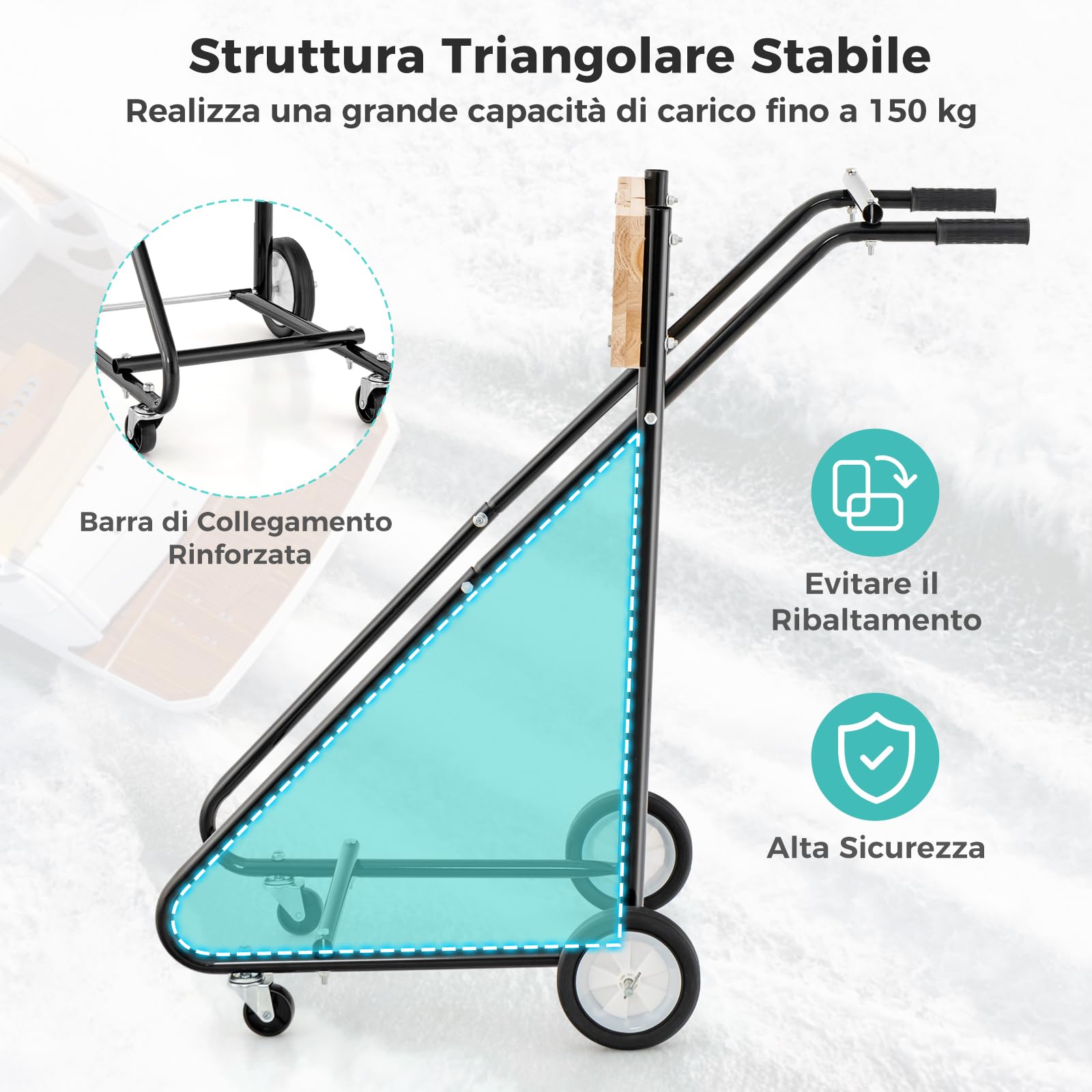 GYMAX Sostegno Motore per Imbarcazioni Fuoribordo, Carrello Porta Motore Pesante con Solida Tavola in Compensato Spesso, 4 Ruote Lisce, Maniglia Ergonomica, Supporto Motore per Imbarcazioni