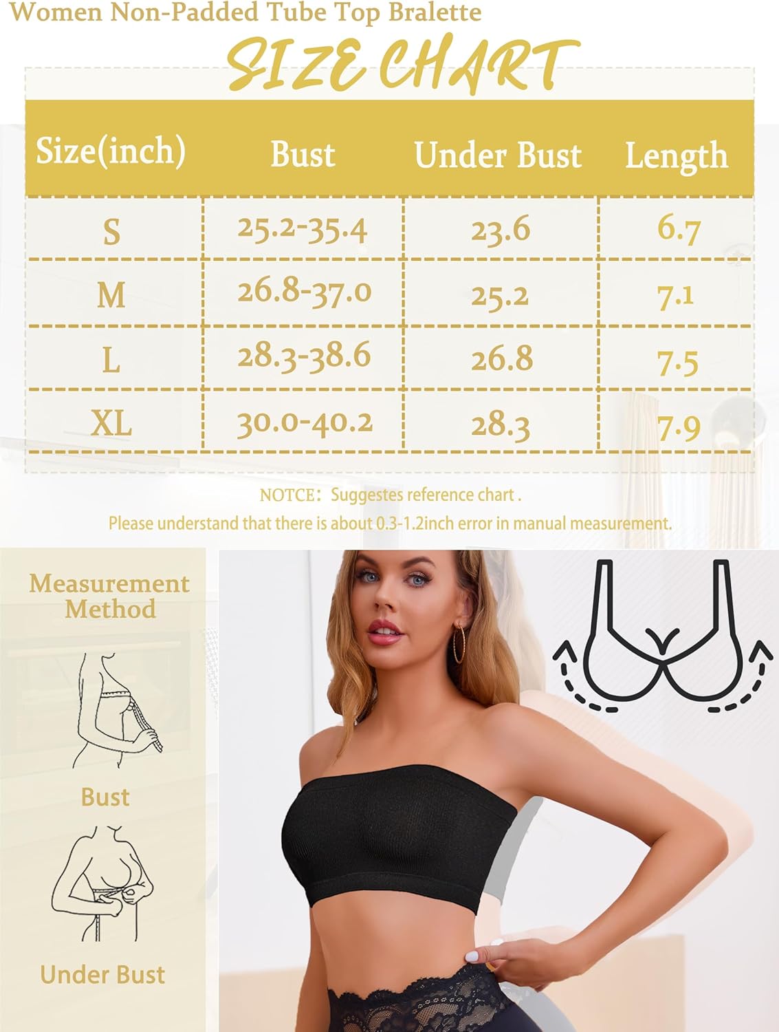 Hibluco Womens Strapless Bra Seamless Bandeau Stretchy Non-Padded Tube Top Bralette - Image 5