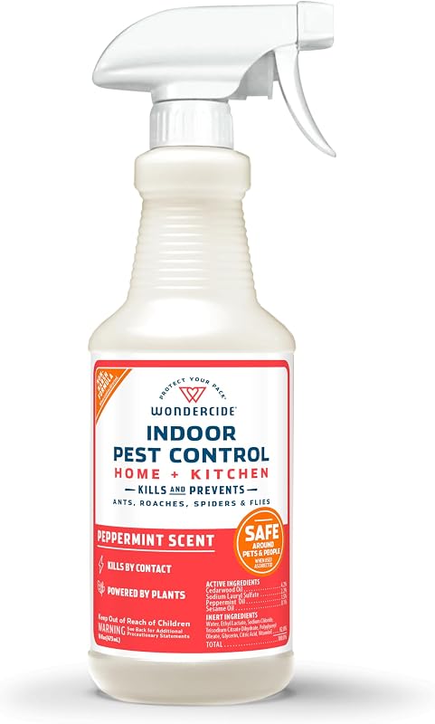 Wondercide - Spray para control de plagas en interiores para hogar y cocina Menta 16 oz | Repelente de insectos y hormigas, cucarachas, arañas, moscas, pulgas y insectos, con aceites esenciales naturales, seguro para mascotas y familias