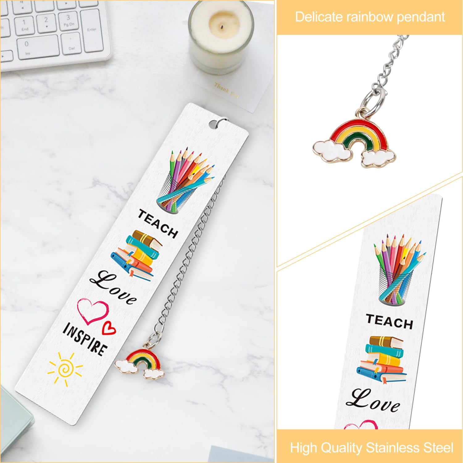 UAREHIBY 16 PCS Teacher Gifts in Bulk, Thank You Teachers Gifts With Makeup Bags, Teacher's Appreciation Week Keychain, Bookmark Gift for Teachers, Best Teacher Ever Pen Gift, Christmas Idea - Image 3