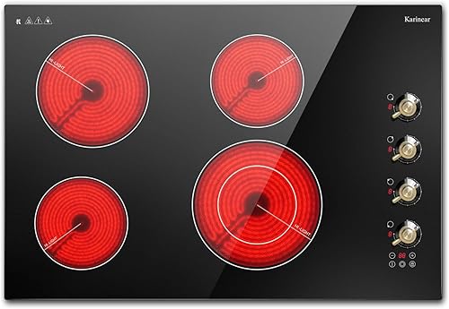 Karinear Estufa eléctrica de 30 pulgadas, estufa eléctrica de 4 quemadores, estufa radiante integrada con quemador expandible, control de perilla,