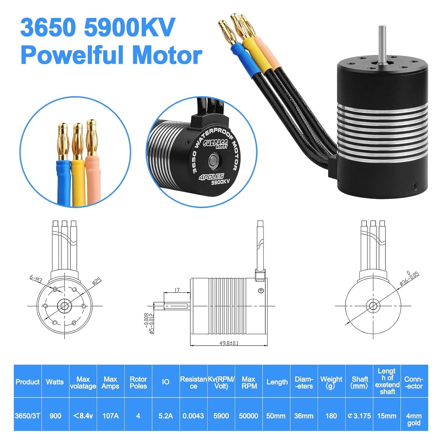 3650 5900KV bezszczotkowy silnik RC i ESC 120A i karty programowania Wodoodporny zestaw ESC Combo silnik aktualizacja części do samochodów RC 1:10 Skala Buggy/Rally