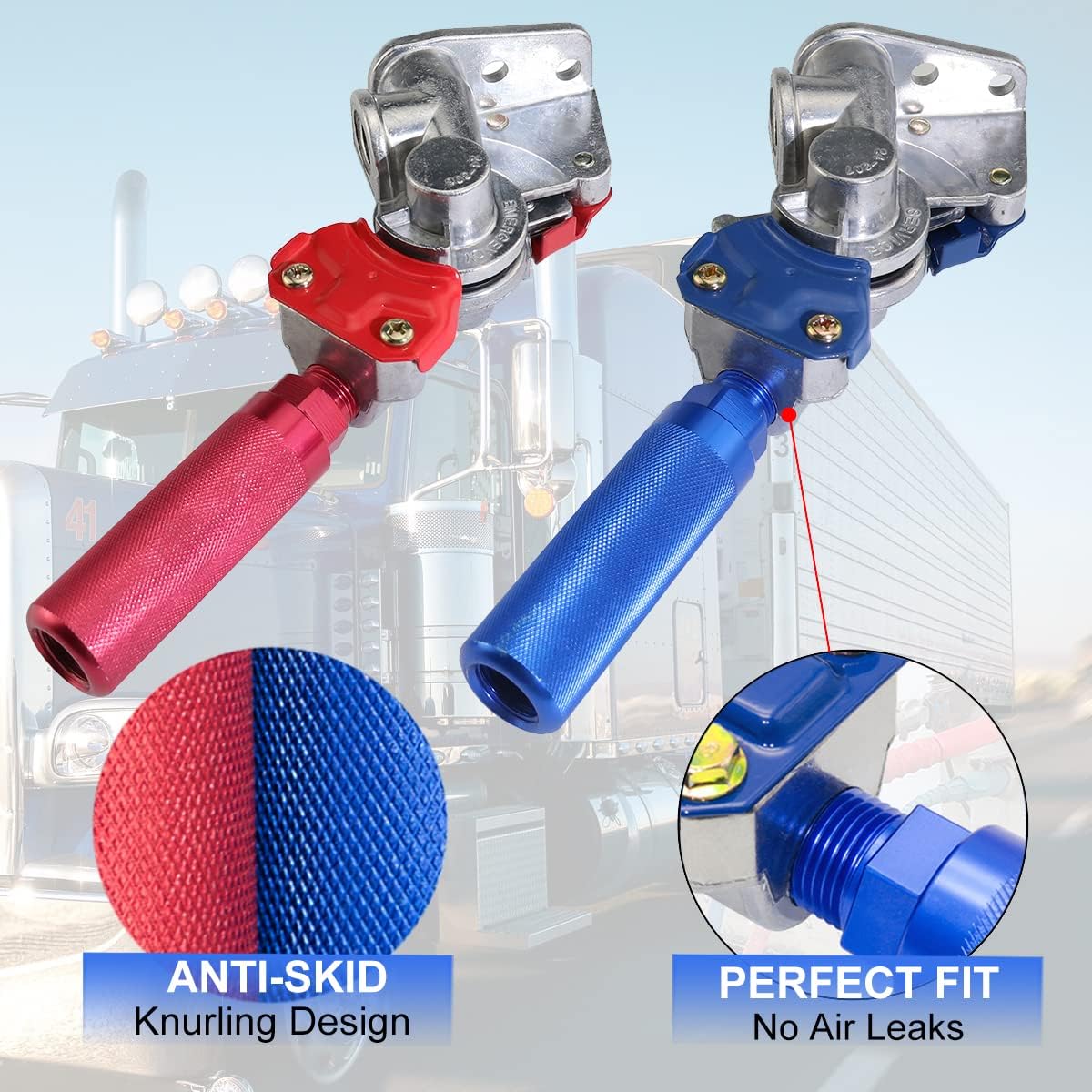 KOOTANS Glad Hand Handles Anodized Aluminum Gladhand Grips Glad Hand Extension Handle Set Red Blue for Truck and Trailers Easier Coupleling