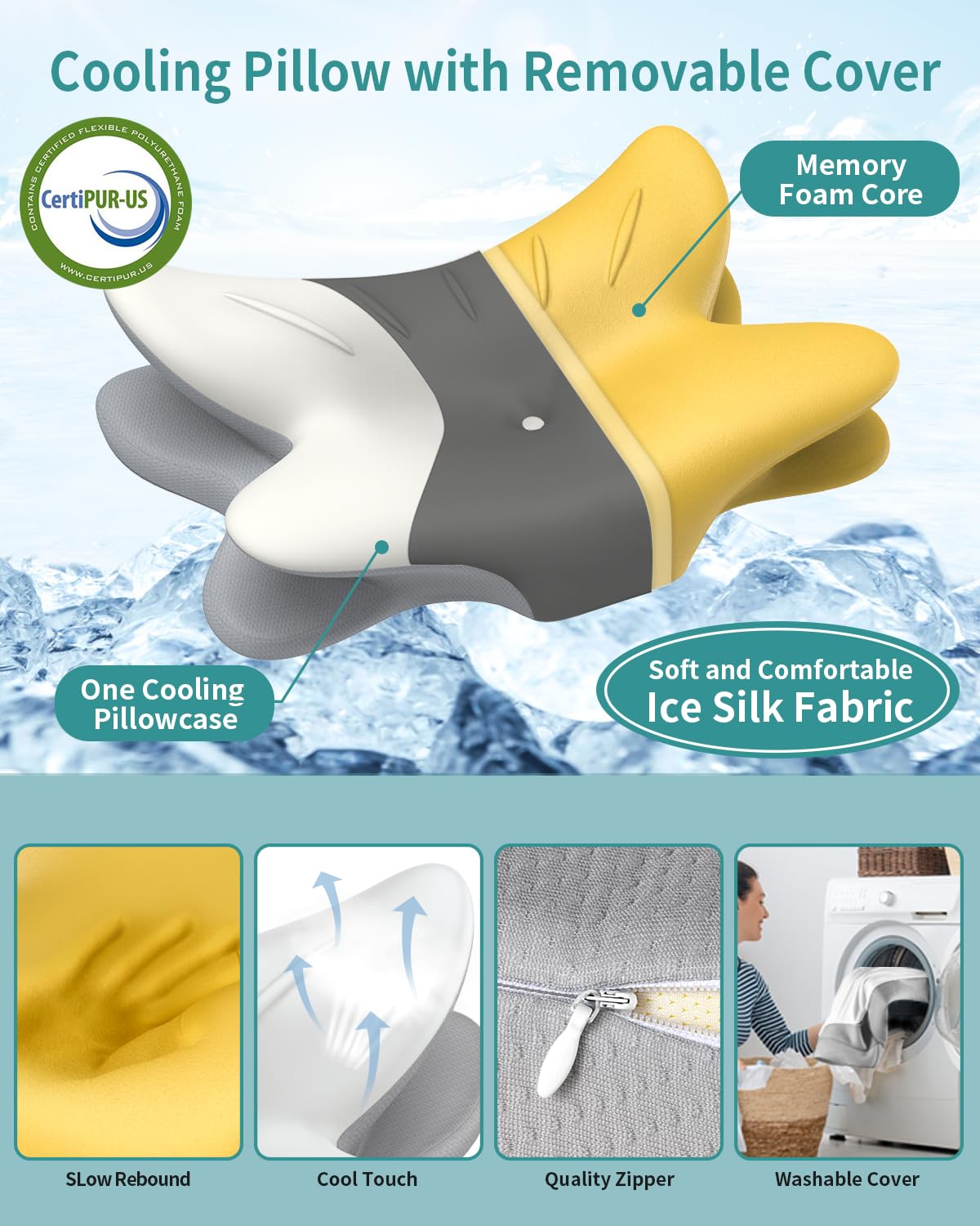 Tujami Cervical Neck Pillow for Pain Relief - Ergonomic Pillow Memory Foam Pillows for Sleeping, Cooling Orthopedic Neck Support Pillow, Contour Cervical Pillow Bed Pillow for Back Stomach Sleepers in use