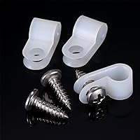 Vista 4 de Hicarer Paquete de 50 abrazaderas de cable tipo R, clips de sujeción de cable de montaje de tornillo de nailon con paquete de 50 tornillos