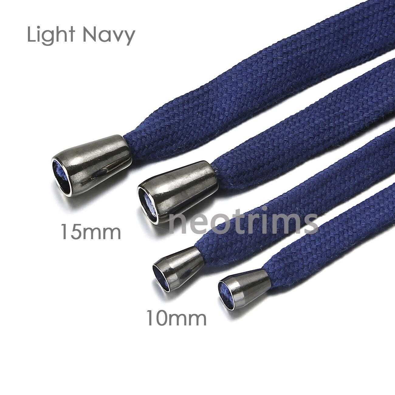 Sweatshirt Hoodie Drawstring with Gunmetal Metal Toggle Tip Ends. 100% Cotton Cord Rope,10 or 15mm Width. Hoody Replacement Drawstring. [Light Navy - Image 2
