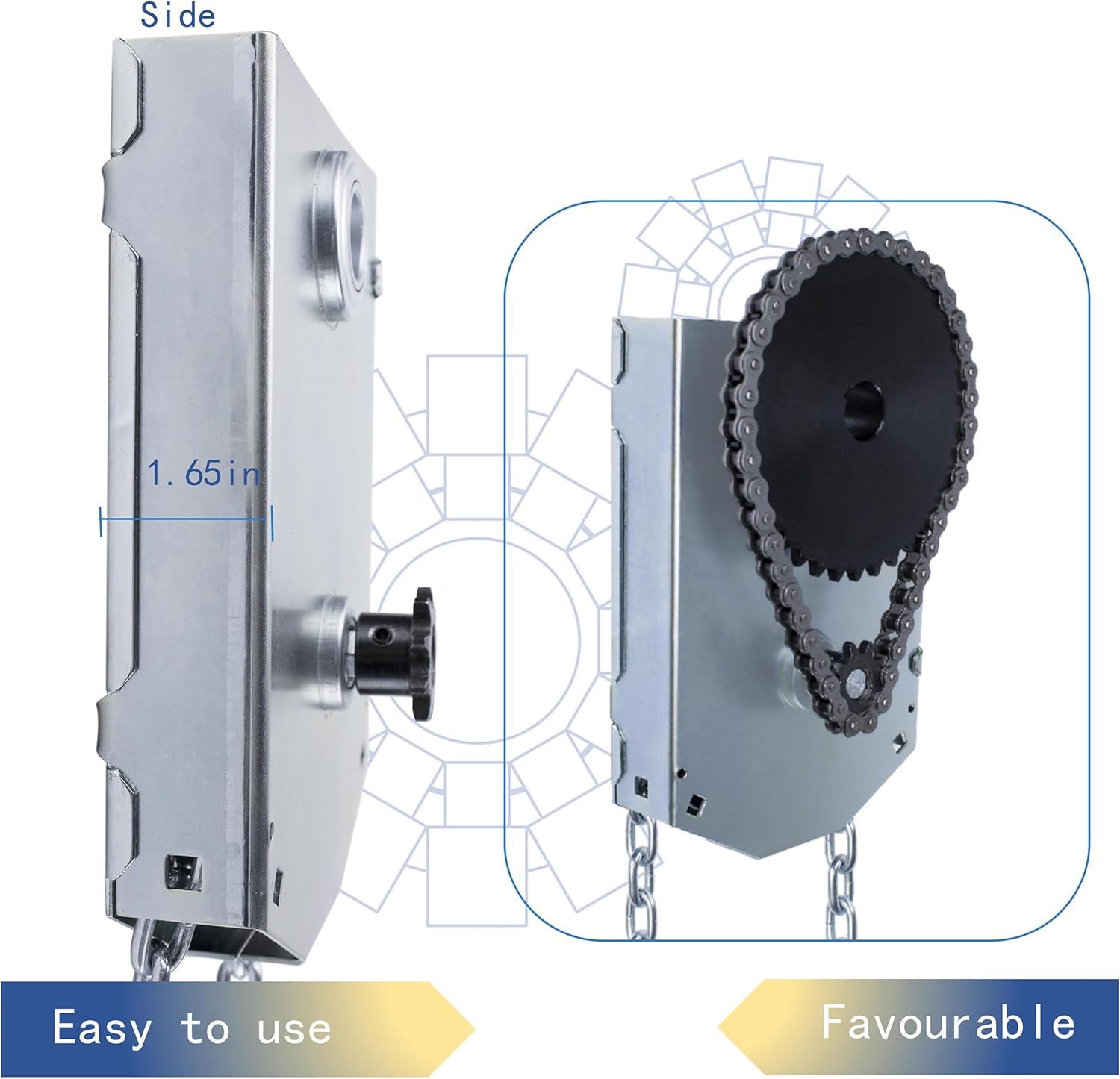 Garage Door Jackshaft Chain Hoist - 4:1 Reduced Drive Heavy Duty Hoist for Roll Up Doors and Jackshaft Garage Door Openers