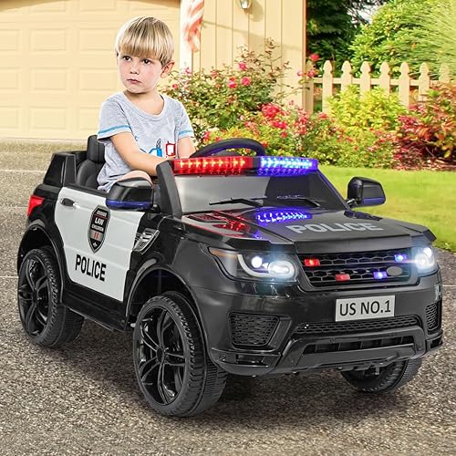 Miniatura 9 de TOBBI Automóvil de policía eléctrico de 12V para niños con control remoto para padres sirena luces intermitentes Bluetooth música suspensión de