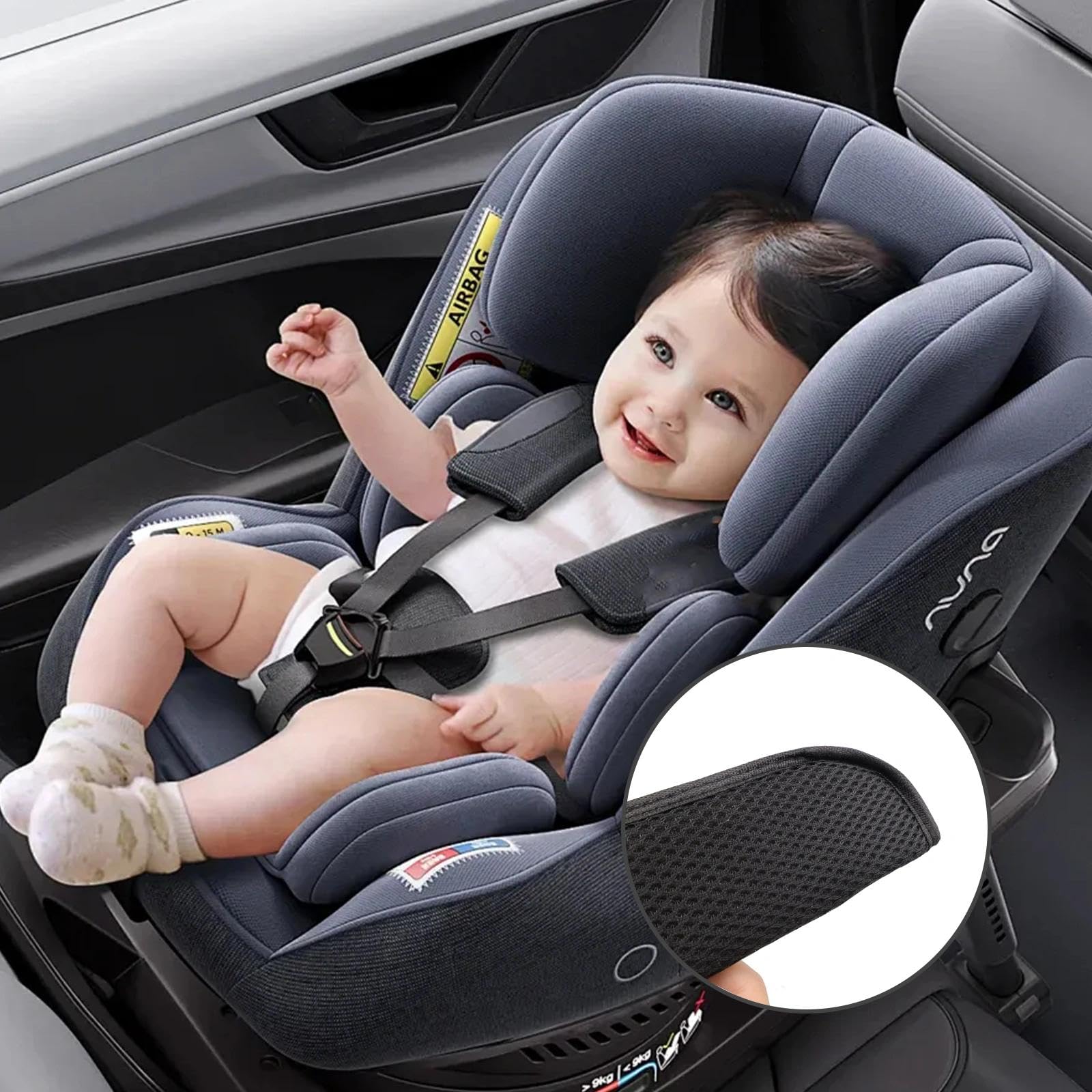 LINTRA Cuscino per Cintura Auto Bambini, 2 Paia Protezione Cintura Auto Bambini, Nero Imbottiture per Cinture di Sicurezza, 12 x 7 cm, per Cinture di Sicurezza e Spallacci di Passeggini e Dell'auto