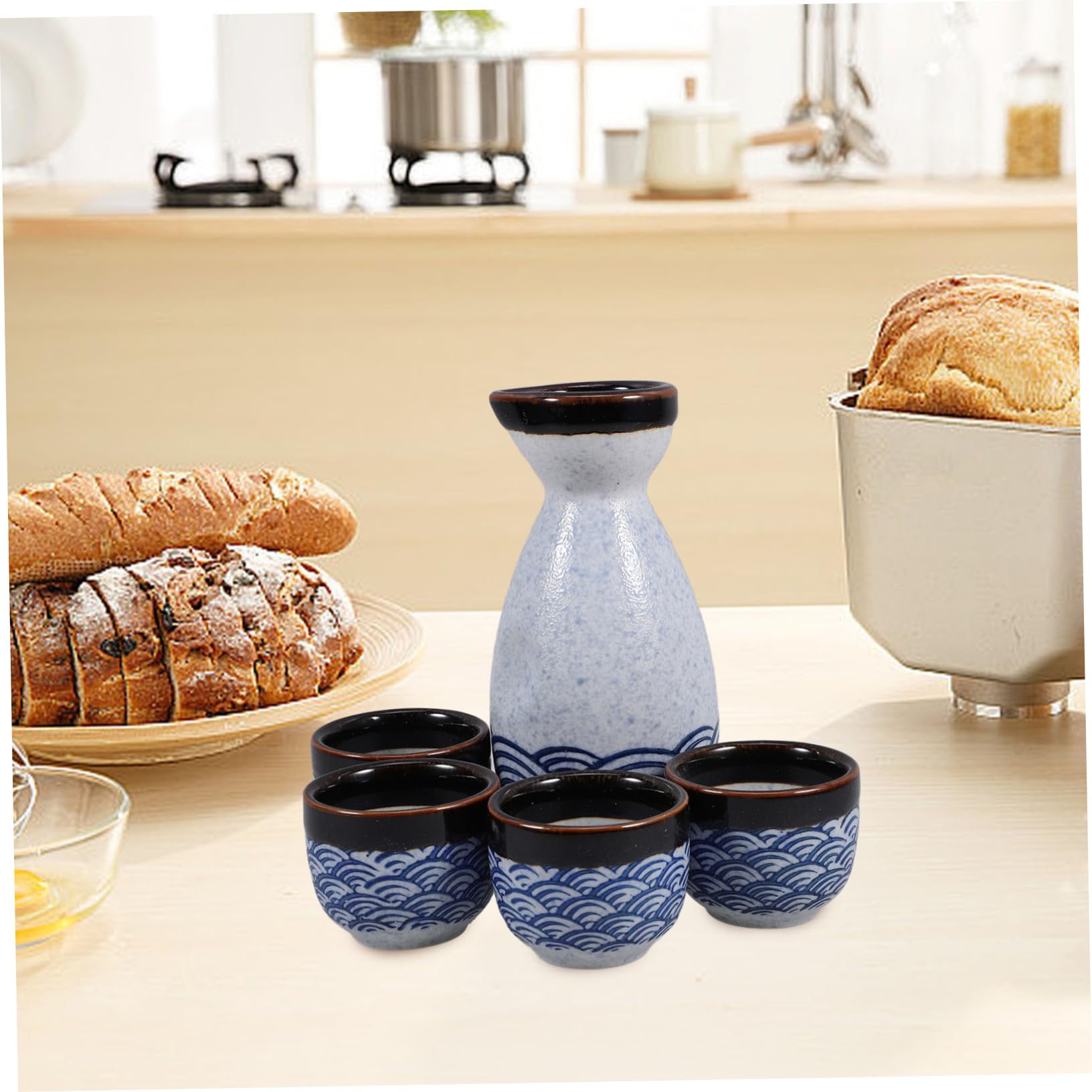 Alipis Juego de Sake de Estilo Japonés, 5 Tazas Esmaltadas de Cerámica