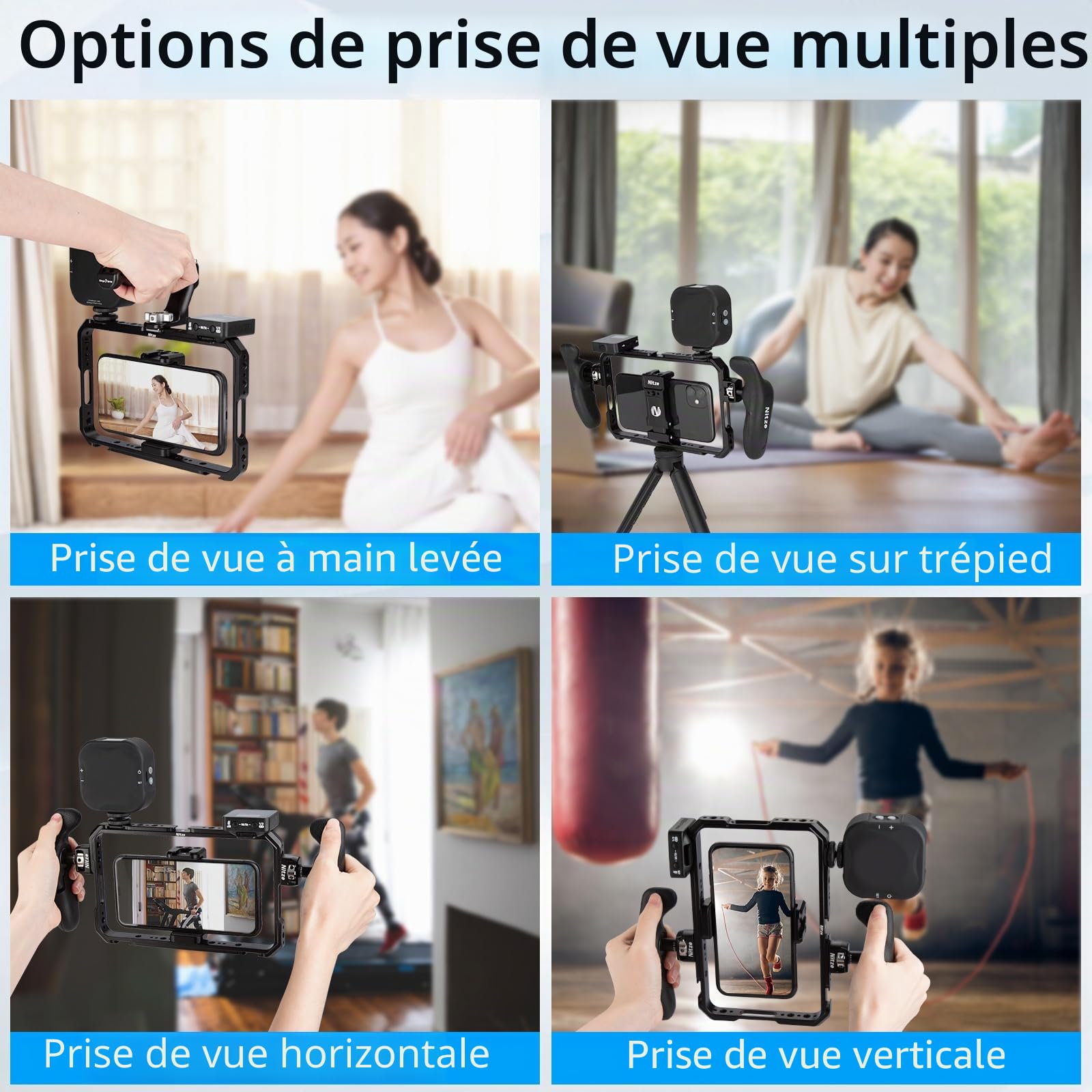 Nitze Téléphone Vidéo Stabilisateur, Cage de Téléphone avec Poignées Latérales, Smartphone Vidéo Cage Universelle pour iPhone 17/16/15 Pro Max/Samsung Galaxy S25 Ultra - T-MP01B