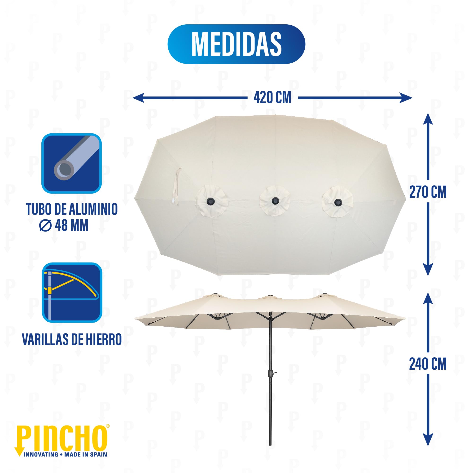 Pincho Sombrilla Parasol Doble para Jardín 4,60x2,70x2,38 m Sombrilla Gigante Anti UV con Manivela para Exterior Patio Terraza Piscina Color Beige