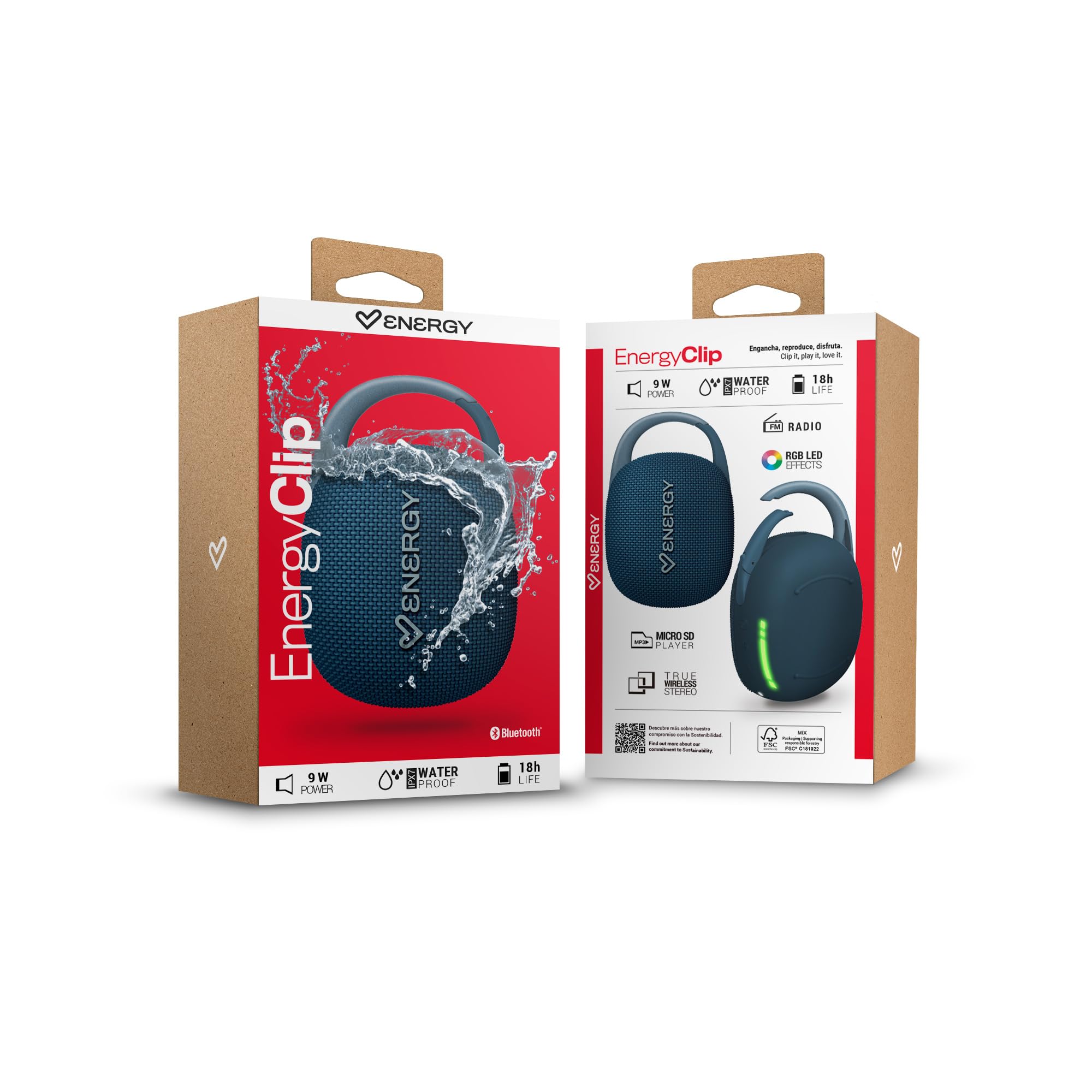Energy Sistem Klip Przenośny głośnik Bluetooth Mały 9W IPX7 Wodoodporny 18H Bateria Radio FM True Wireless Stereo z MicroSD i Zintegrowany Klip