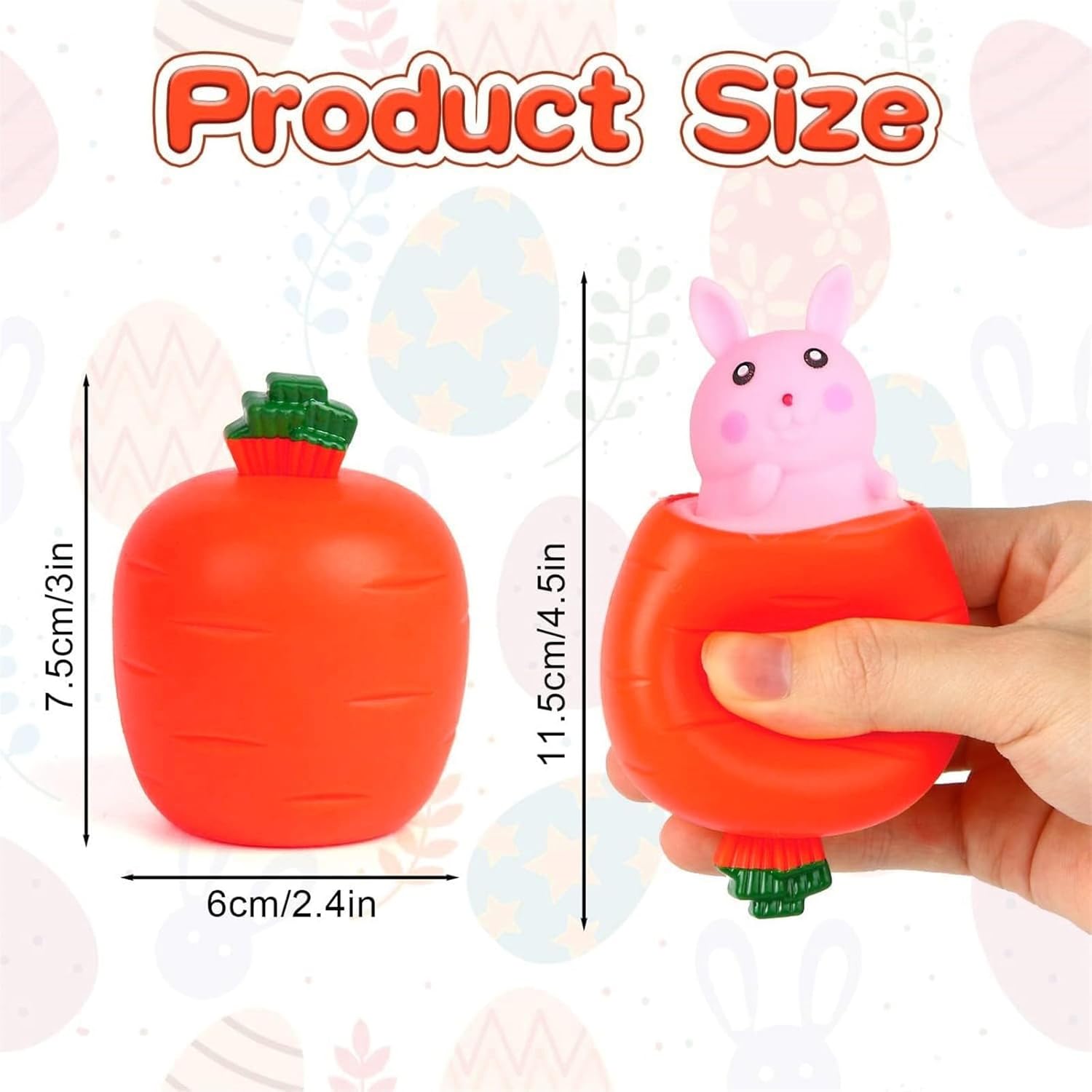 Pop Up Carrot Bunny Toy, Easter Basket Stuffers & Gifts, Squishy Novelty Squeeze Toys, Funny Carrot Rabbit for Easter Celebrations (White+Pink)
